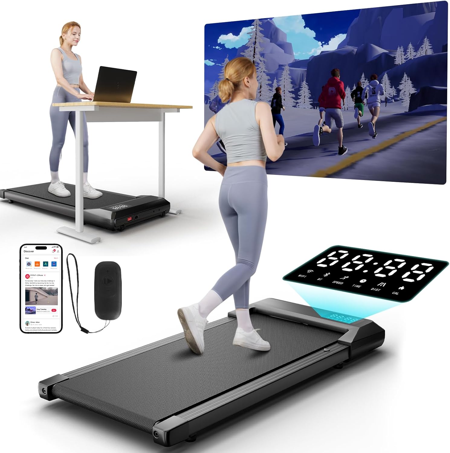 Smart Walking Pad Treadmill, Under Desk Treadmill with Pitpat APP, Portable Trea...