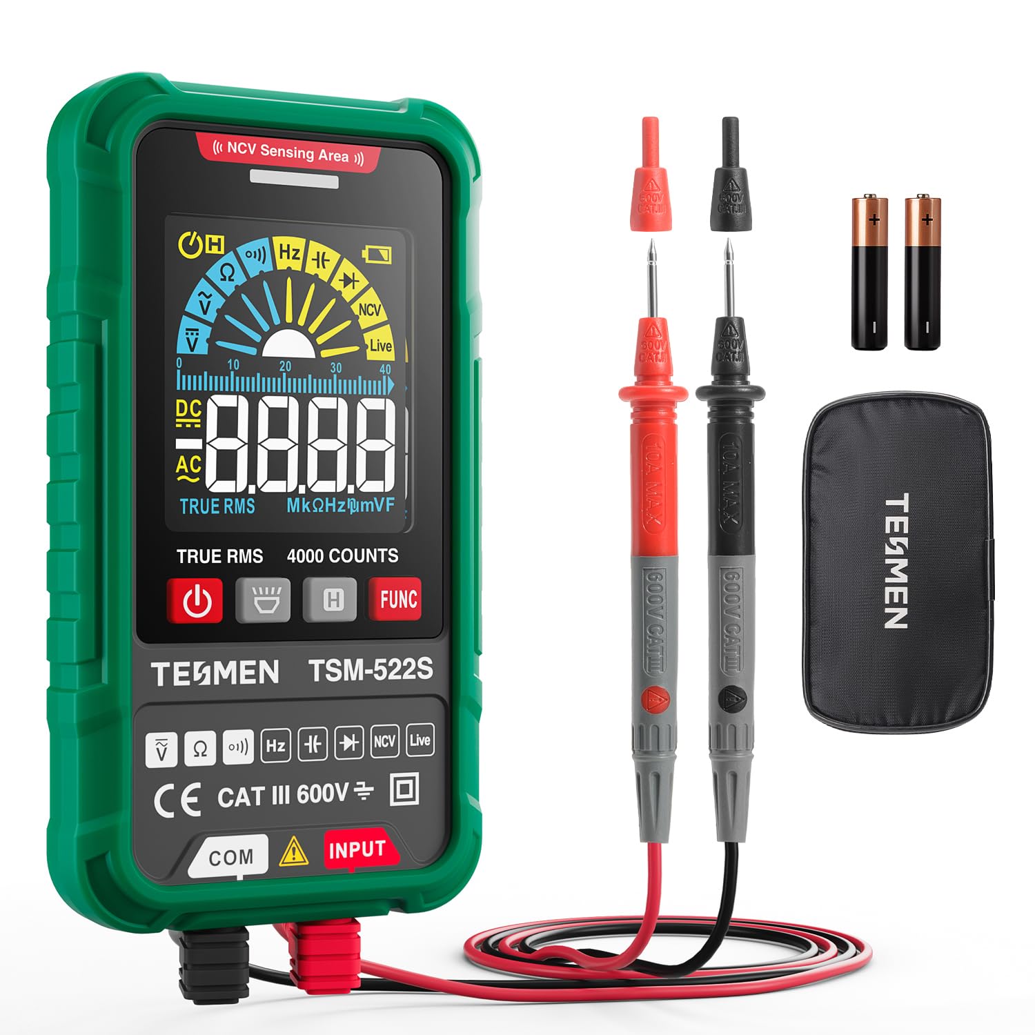 TESMEN TSM-522S Digital Multimeter, TRMS 4000 Counts Voltage Tester, Voltmeter M...