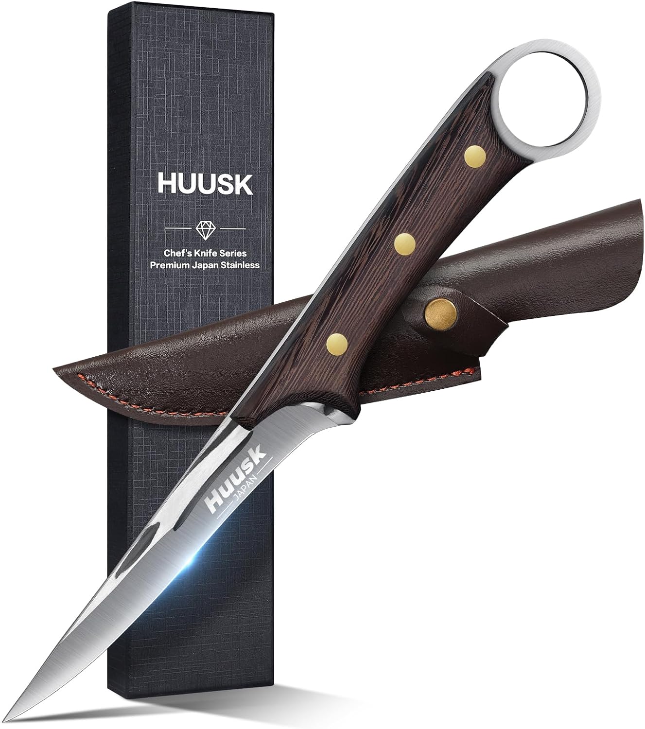 Huusk Knives, Japanese Boning Knife for Meat Cutting 5.5 Inch, Full Tang Debonin...