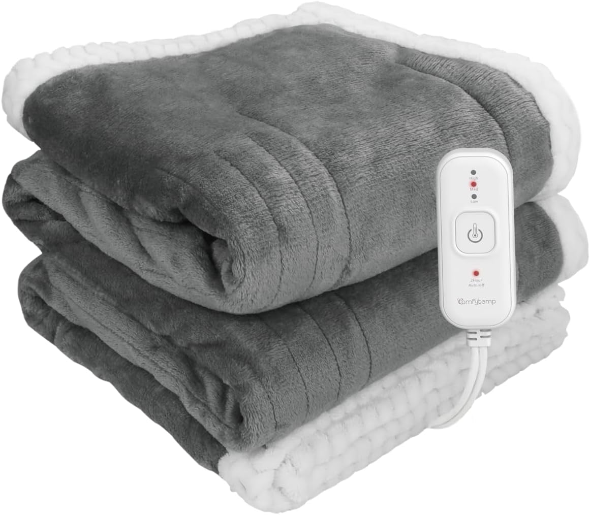 Comfytemp Electric Throw Blanket Single (160 x 130 cm), Fleece Heated Blanket Th...