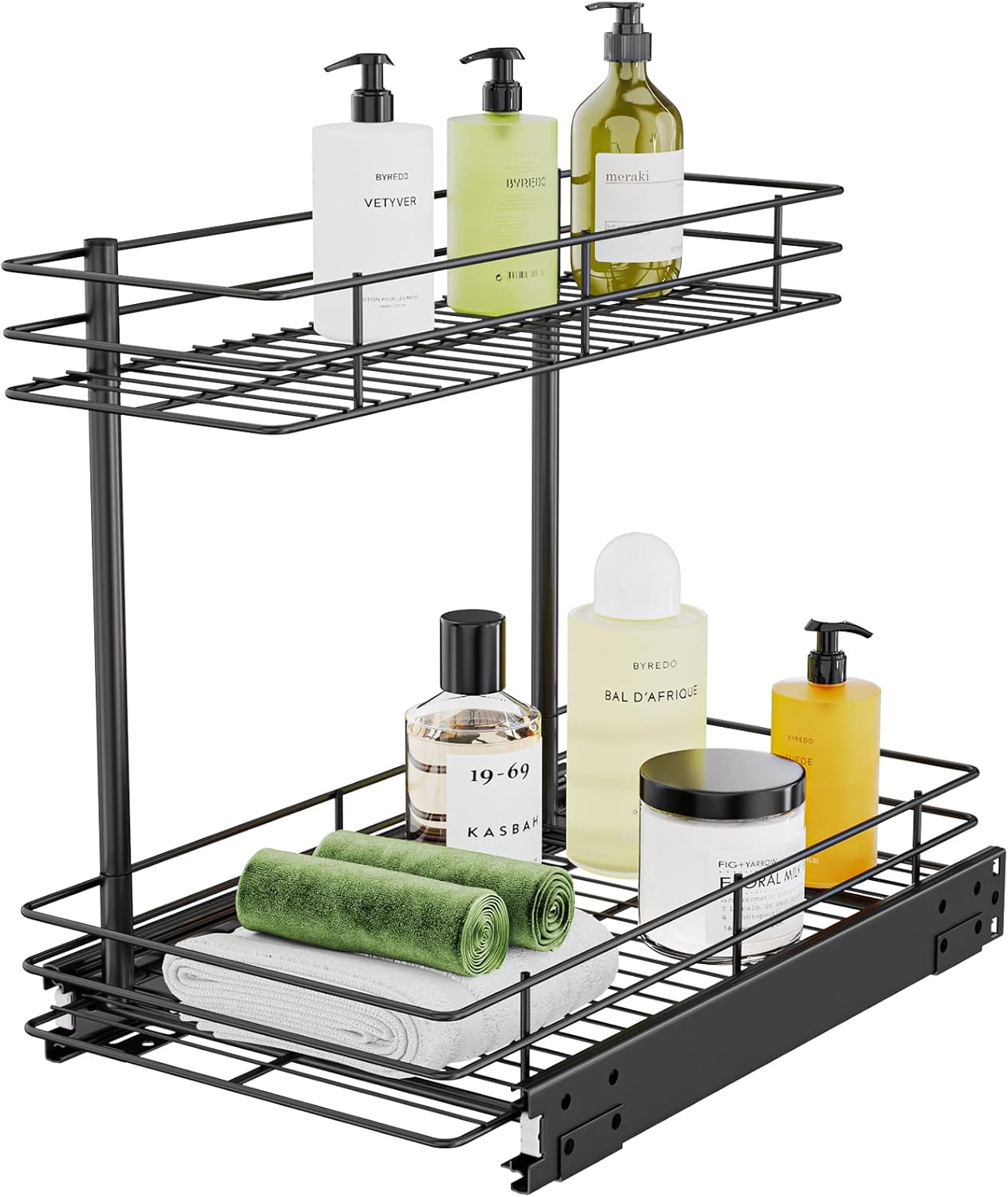 FANHAO Pull Out Cabinet Organizer, 2 Tier Under Sink Slide Out Storage Shelf wit...