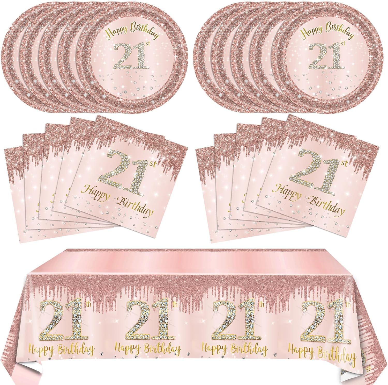 21th Birthday Decorations for Girls Rose Gold Birthday Party Supplies Include 21...