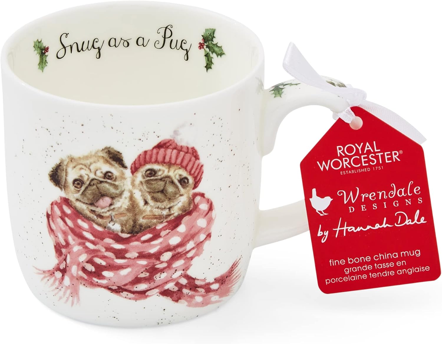 Royal Worcester Wrendale Designs Snug as a Pug Mug | 14 Ounce Large Coffee Mug w...
