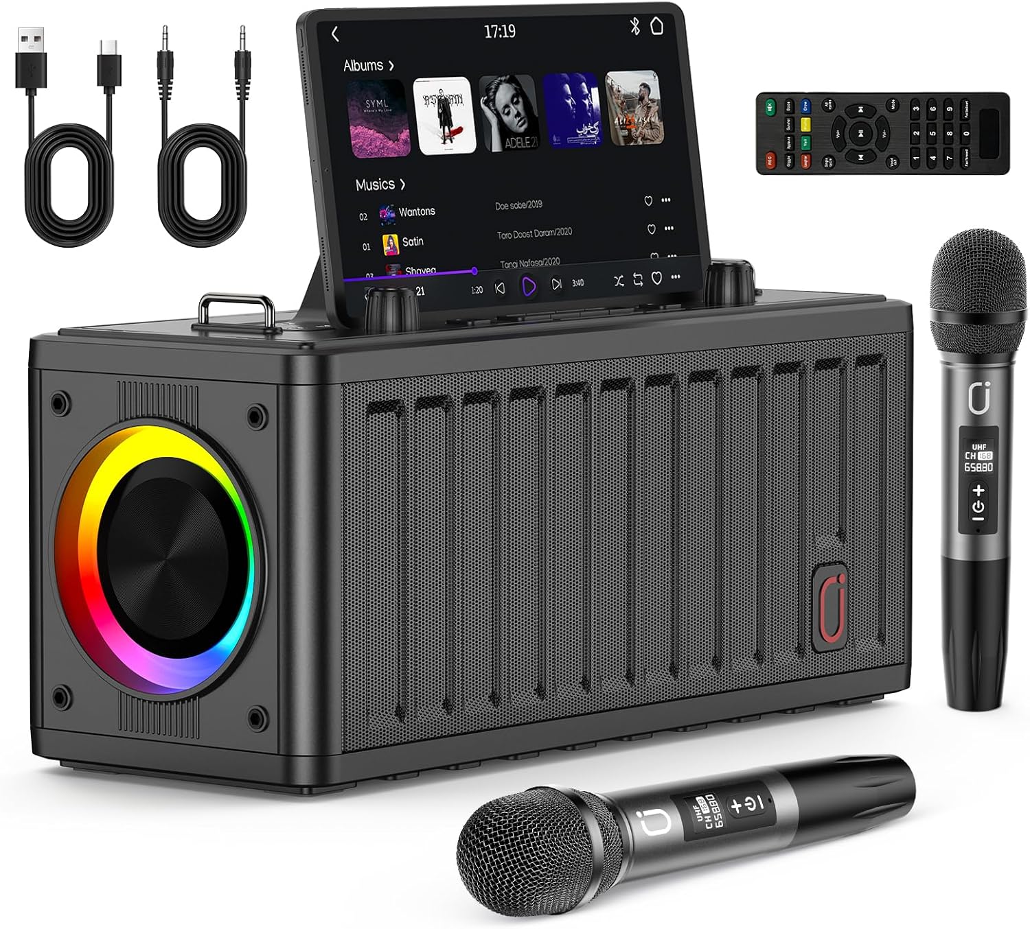 JYX Karaoke Machine for Adults with 2 Wireless Microphones，Portable Bluetooth S...
