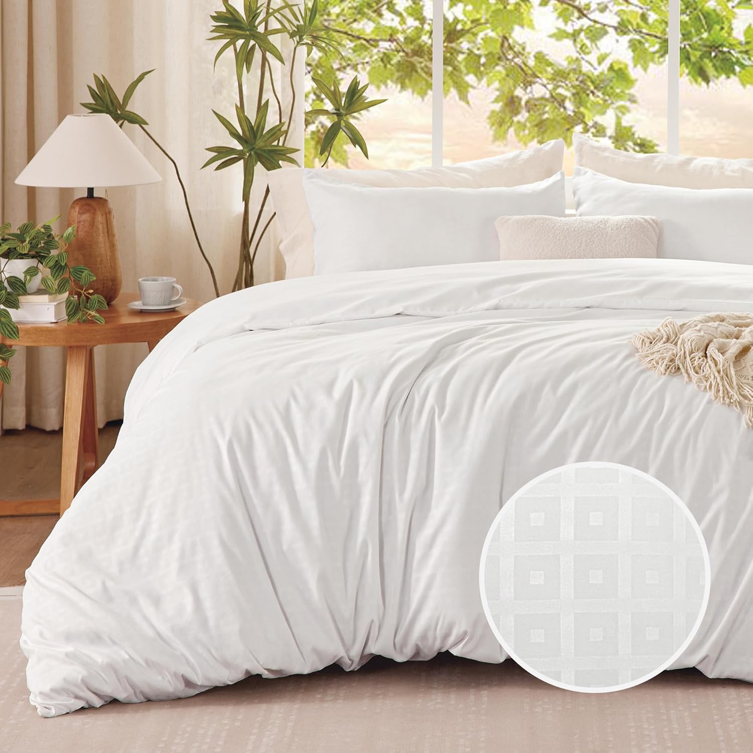 FreshCulture White Duvet Cover Queen Size, Soft Textured Duvet Cover for All Sea...