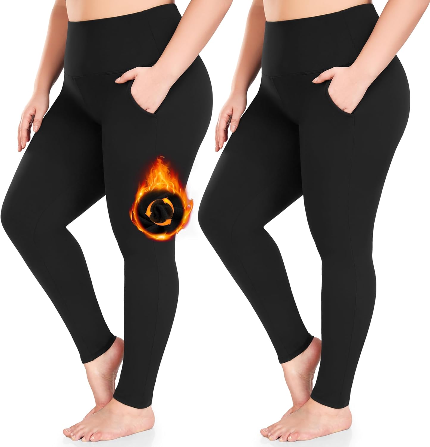 FULLSOFT 2 Pack Women's Plus Size Fleece Lined Leggings-Thermal High Waist Stret...