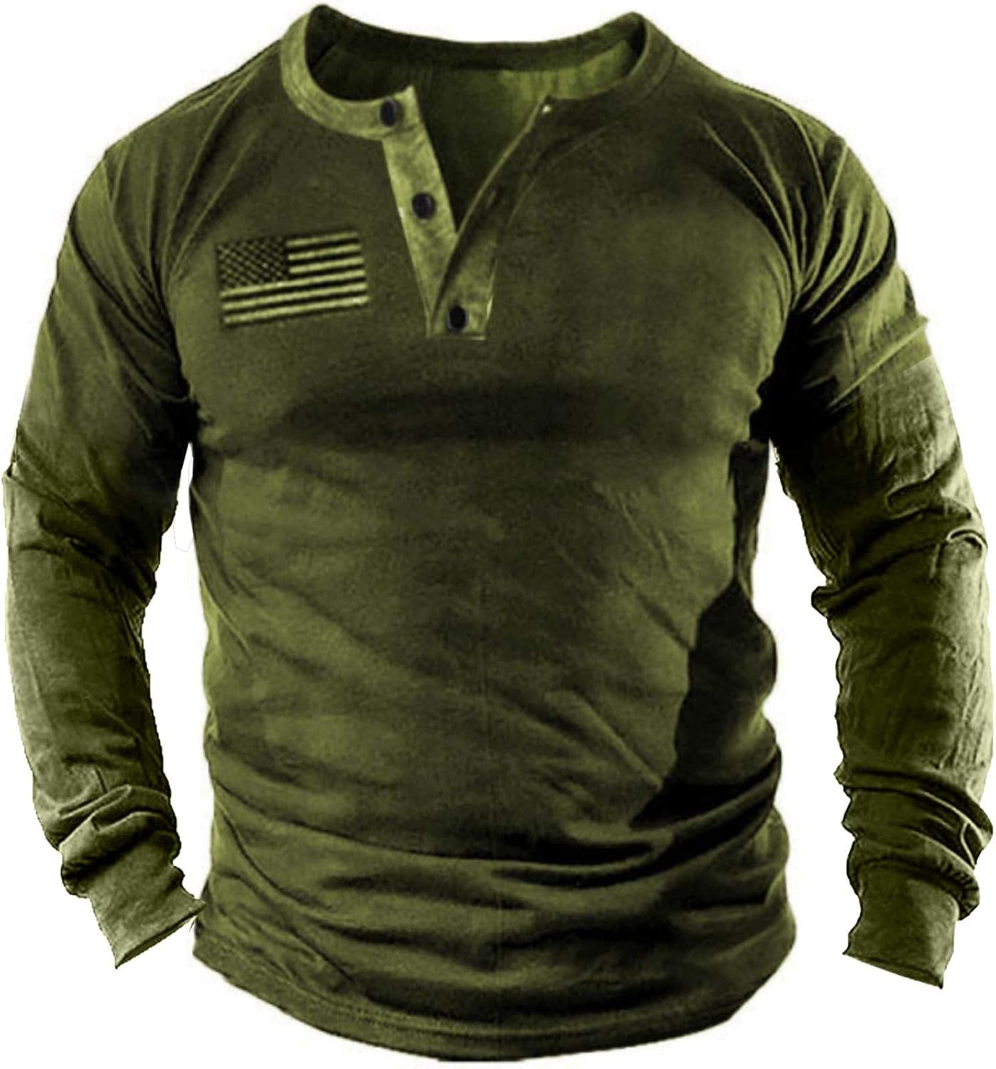Mens Casual Button Short Sleeve Henley T-Shirts Patriotic Tactical Military Army...