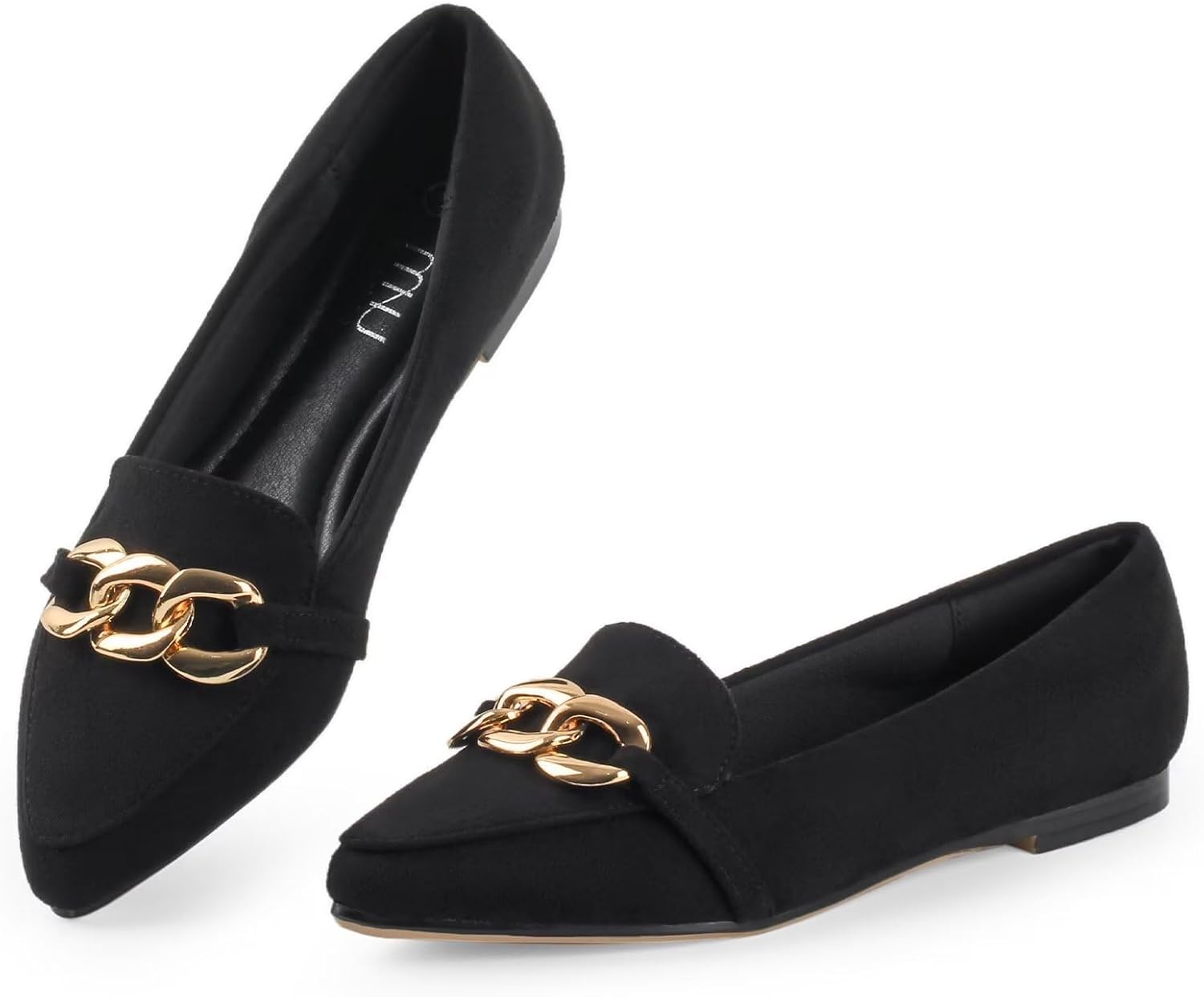 MUSSHOE Women's Loafers Comfortable Fashion Chain Flats Shoes for Women 8 Black...