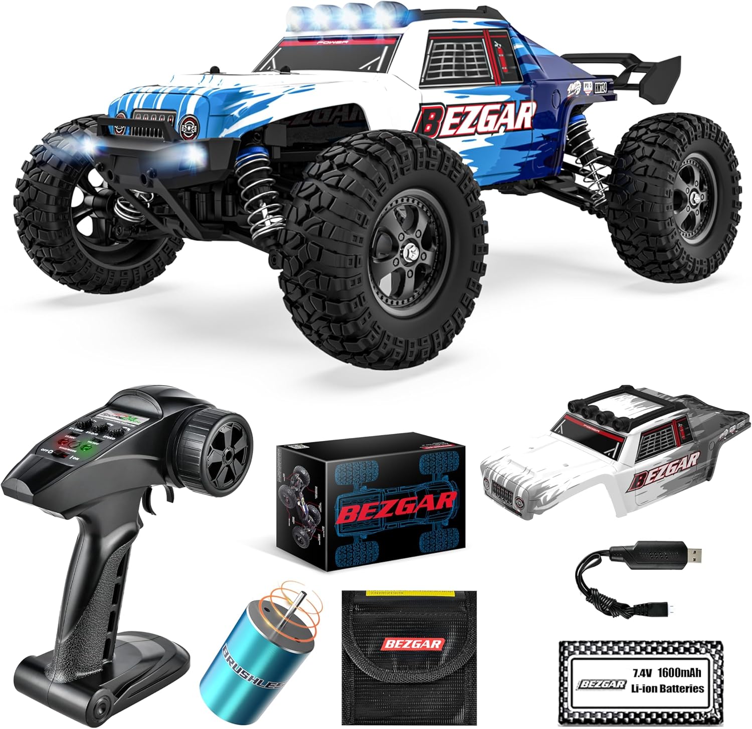 BEZGAR HM124 Brushless RC Car - 1:12 Scale 52+KM/H High Speed RC Truck, 4x4 Offr...