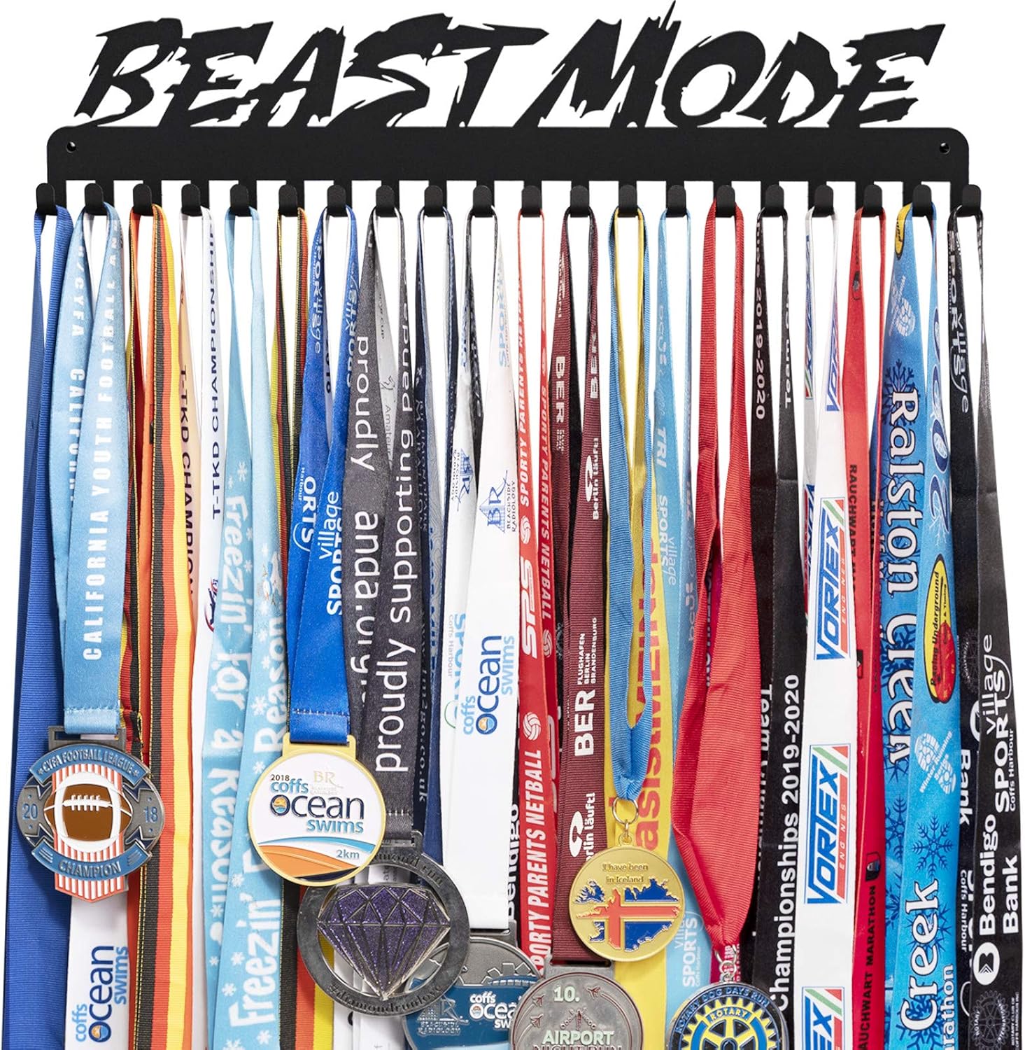 Beast Mode Sports Race Medal Holder Hanger Display Rack Award Ribbon Organizer f...