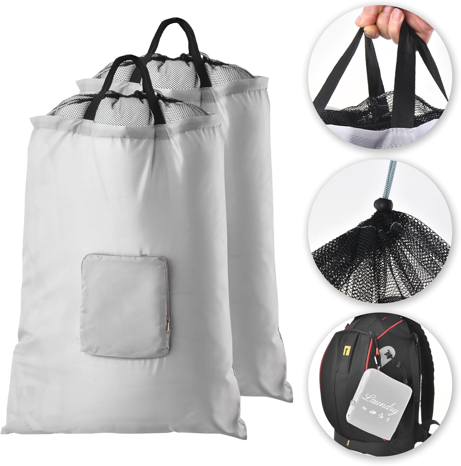 Travel Laundry Bags, 2Pcs JHX Foldable Dirty Clothes Bag 【Upgraded】 with Fixed...