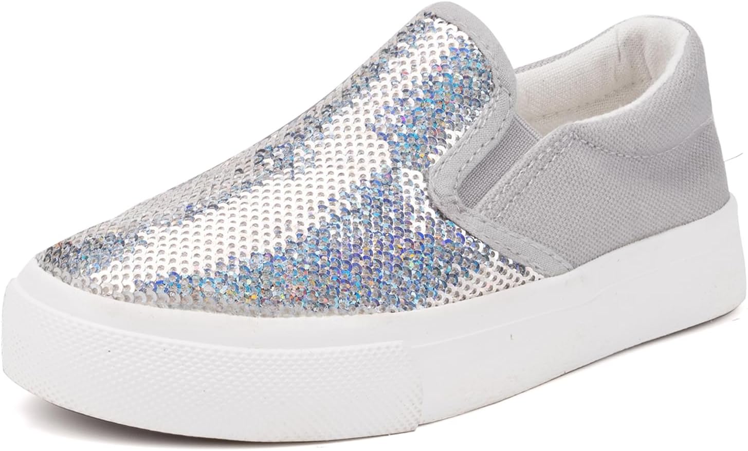 Toandon Toddler Kids Girls Sparkle Slip On Walking Shoes Age 2-10 3 Big Kid Grey...