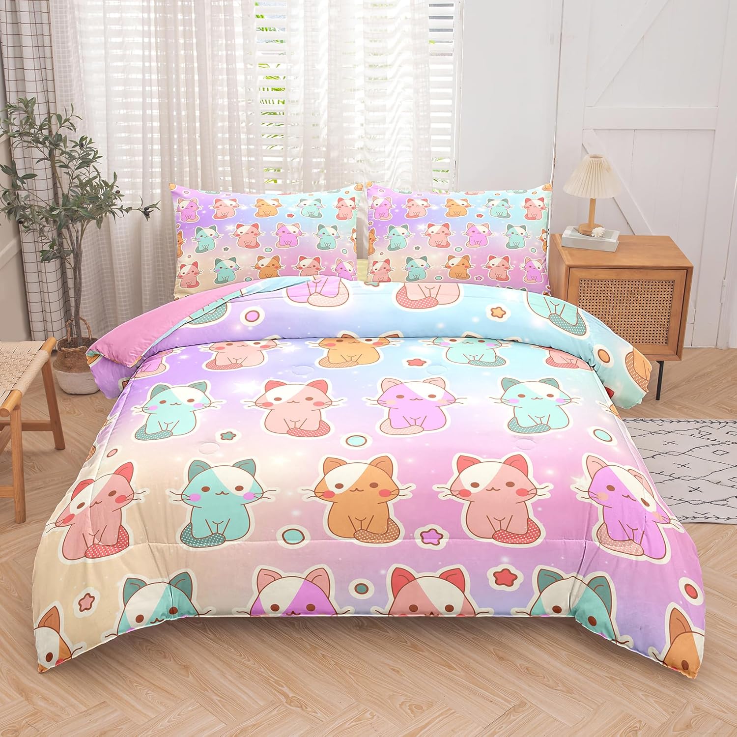 Tailor Shop Cat Girls Comforter Sets Full Size,Cat Bedding Sets for Girls Kids T...
