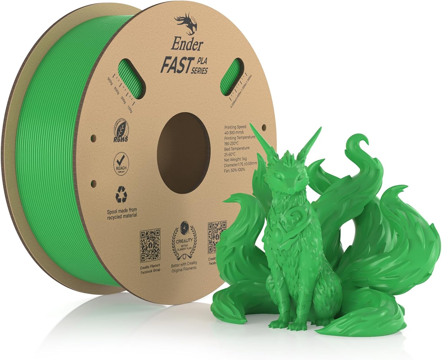 Creality Fast PLA Filament, Green Filament 1.75mm Fast PLA 1KG, 3D Printer Filam...