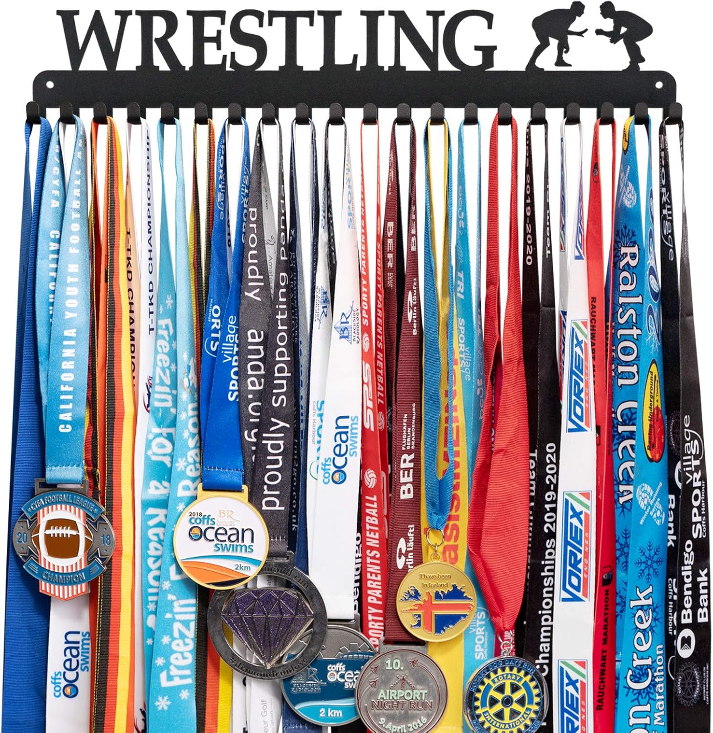 Wrestling Medal Hanger Display Medal Holder Hanger Display Rack Frame with 20PCS...