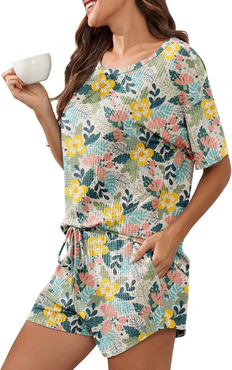 PrinStory Pajamas Set for Women Pjs Waffle Lounge Set 2 Piece Outfits Loungewear...