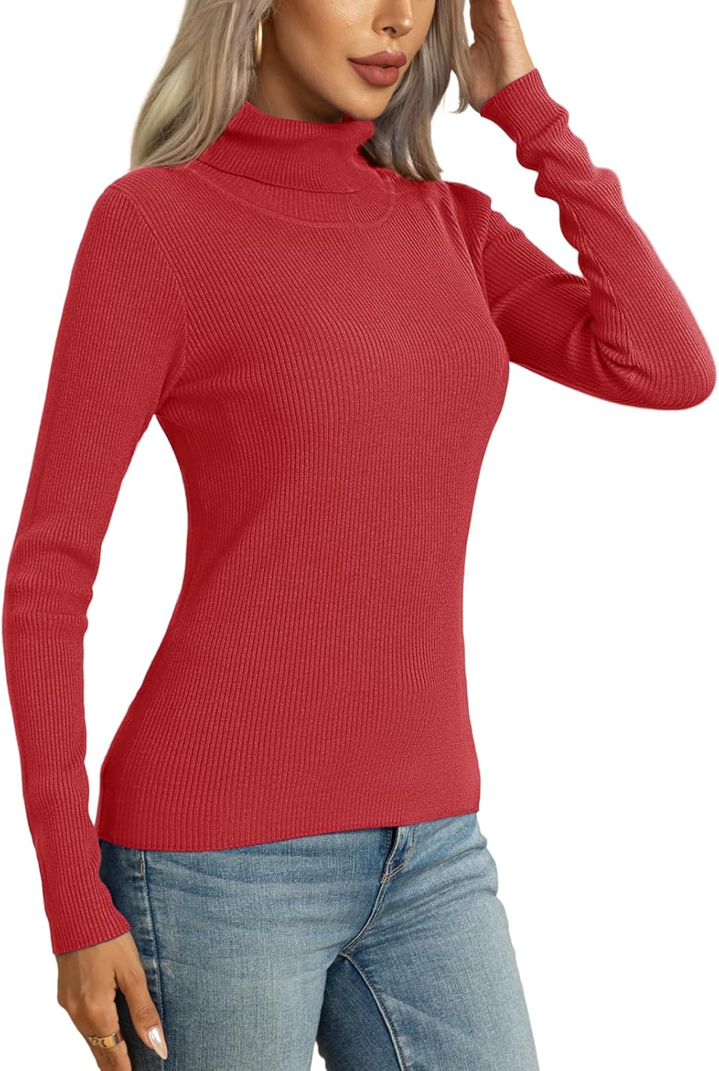 QUEZHU Sweaters for Women Winter Autumn Knit Long Sleeve Tops Slim Fit Turtlenec...