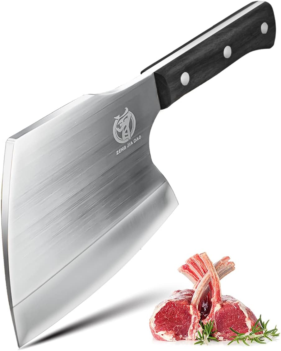 ZENG JIA DAO Big Bone Cutting Cleaver Knife - Super Heavy Duty Meat Axe Cleaver-...
