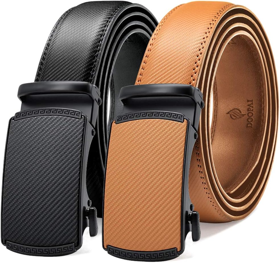 DOOPAI Belt Men, 2 Pack Ratchet Belt Dress Adjustable 1 3/8" Genuine Leather Bel...