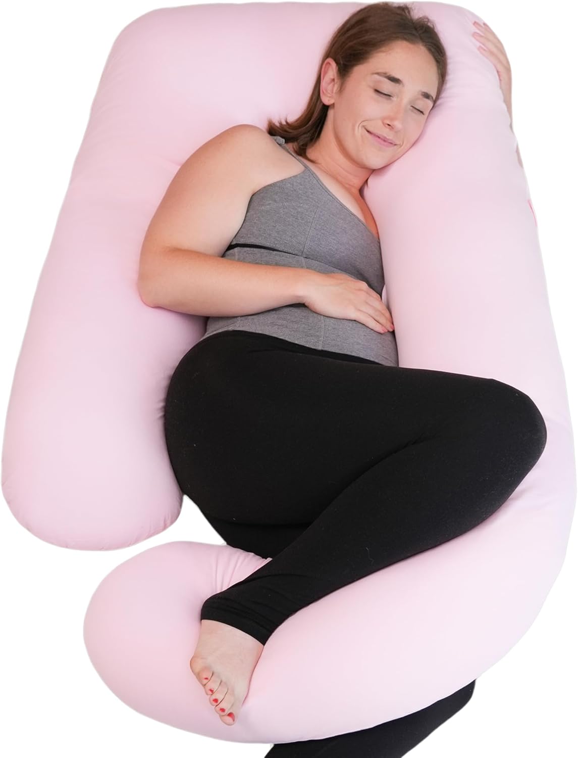 PinkFroggie Cooling Pregnancy Pillows,Soft U-Shape Maternity Pillow with Removab...