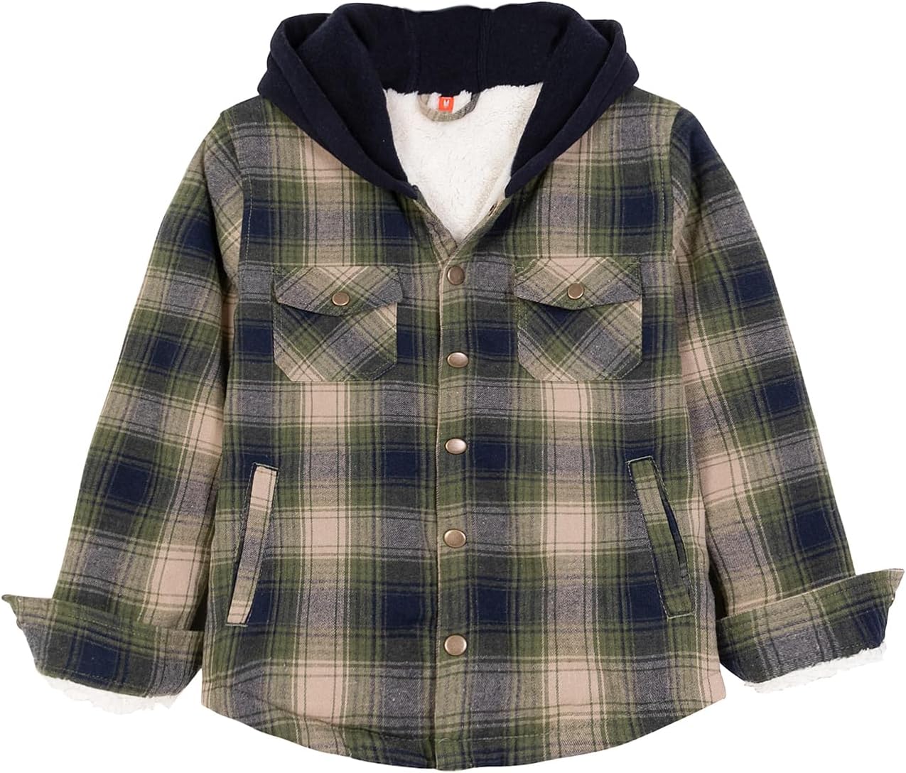 ZENTHACE Kids Boys Girls Sherpa Lined Flannel Shacket Jacket,Hooded Plaid Snap S...