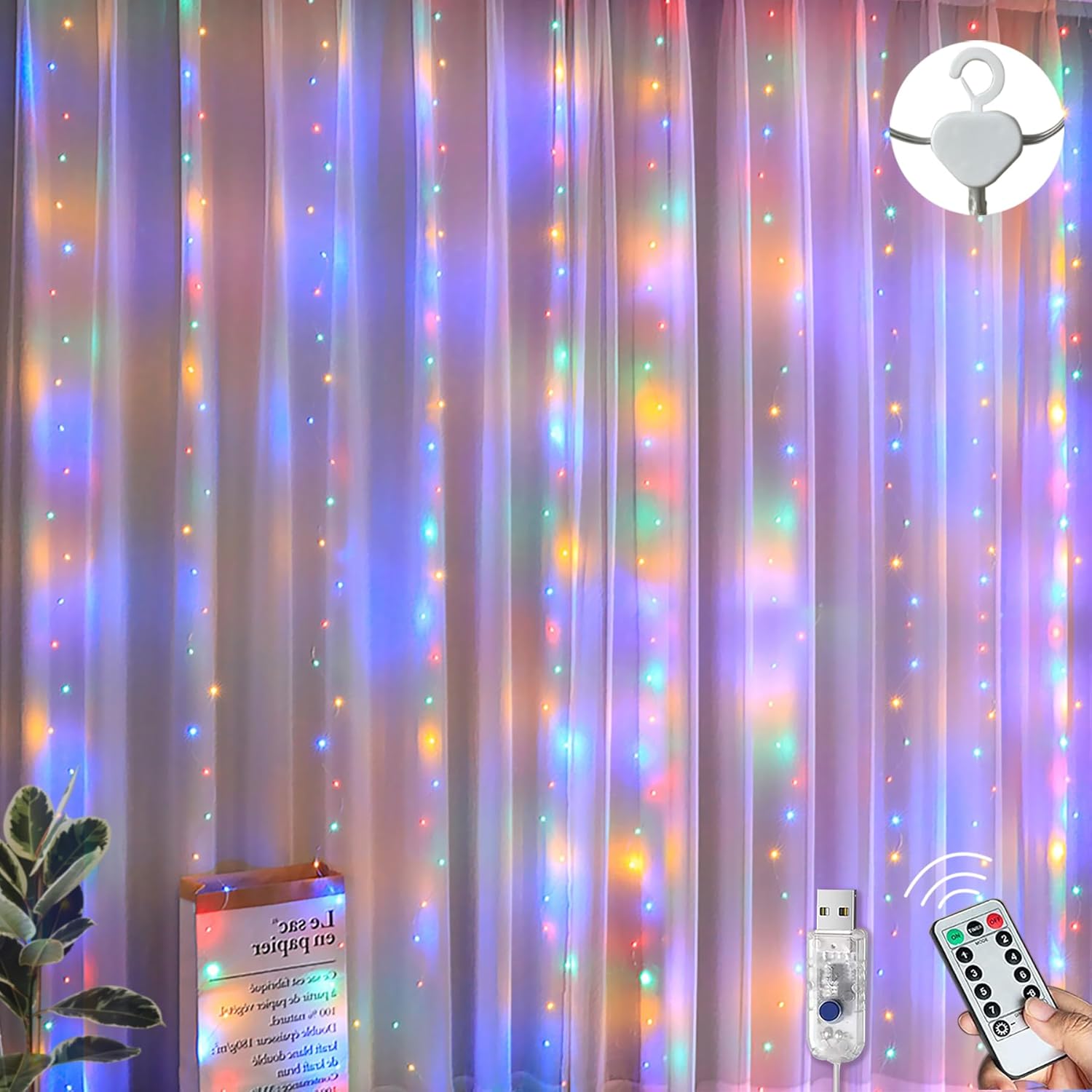 LITYBY Curtain Fairy Lights, 3m×3m 300LED Fairy Lights for Bedroom, 8 Modes Curt...