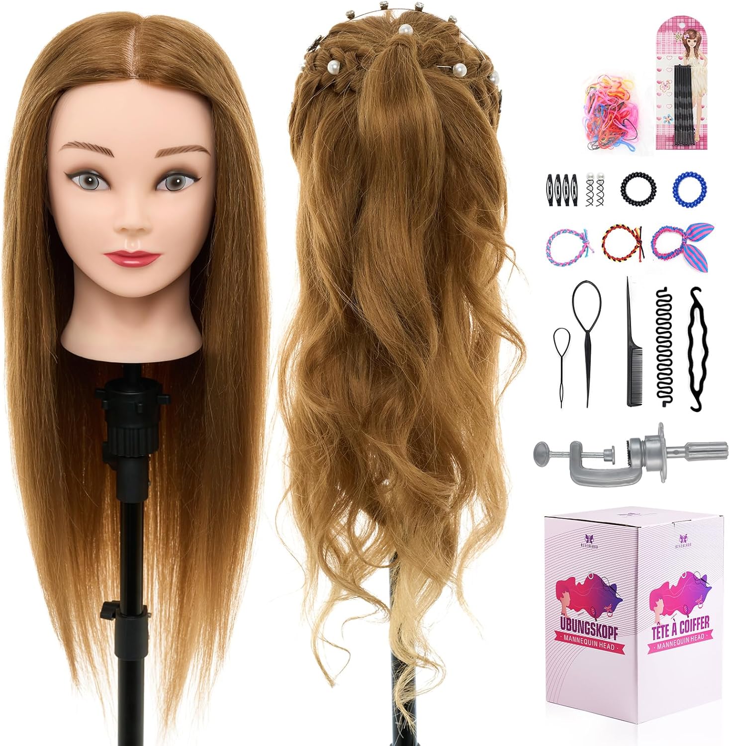 Neverland Beauty & Health 24 inch 60% Real Human Hair Mannequin Head Hairdressin...