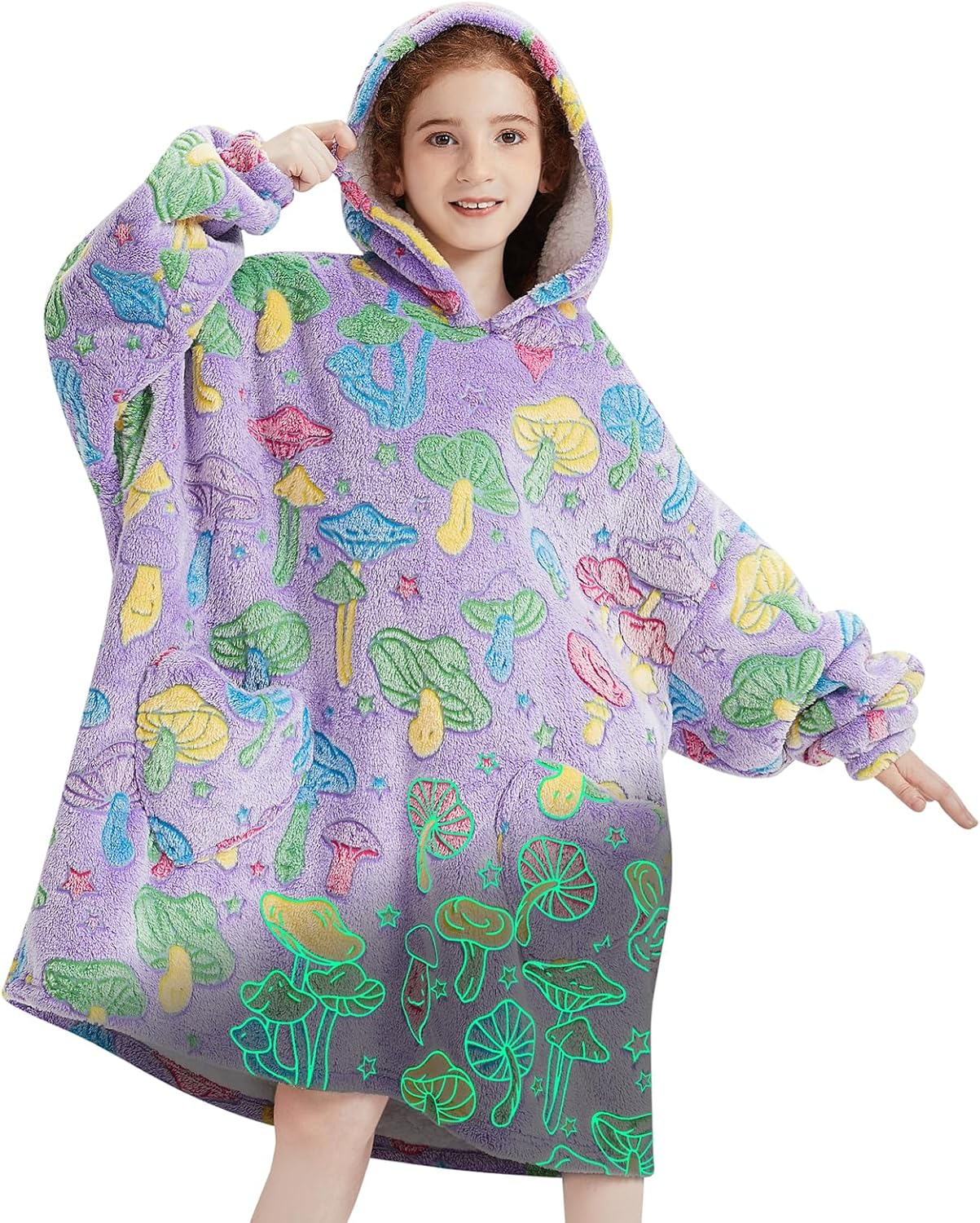 Fiosnow Glow in the Dark Mushroom Blanket Hoodies for Kids 6-13YR Oversize Weara...