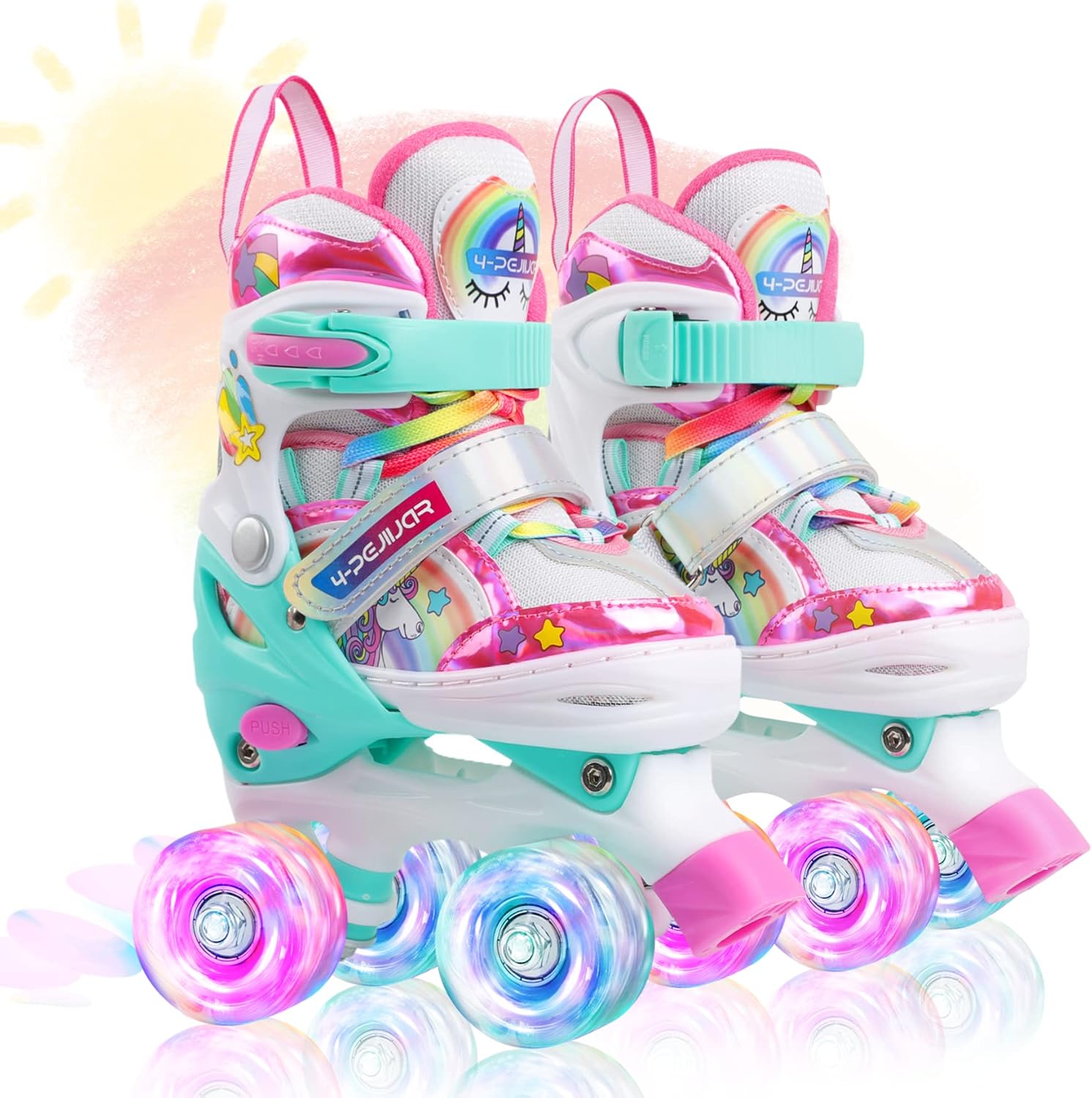 Rainbow Unicorn Kids Roller Skates for Girls Boys Toddler Ages 3-6,4-Pejiijar Ad...