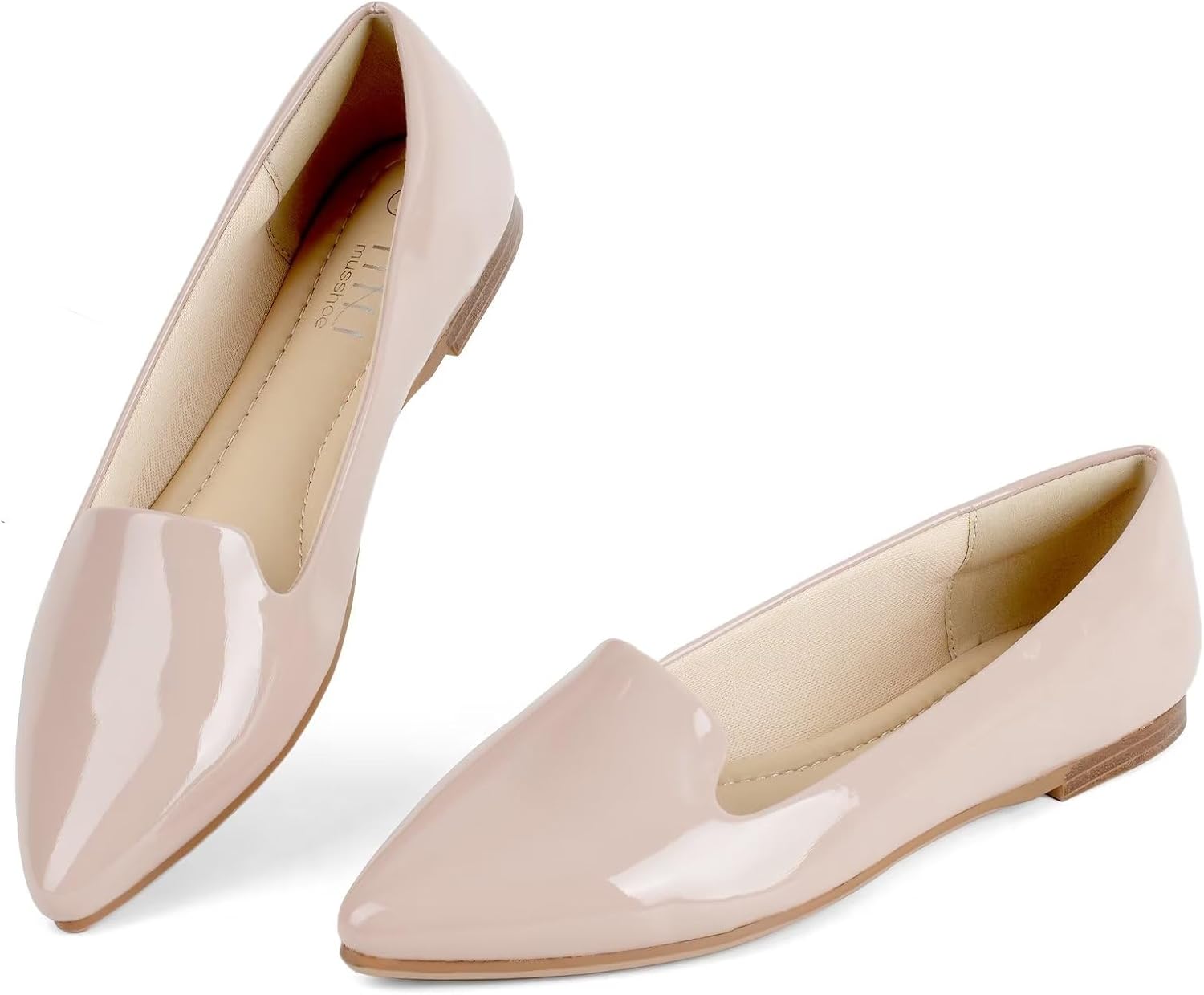 MUSSHOE Flat Shoes Women Comfortable Slip on Women's Flats 8 Nude Patent
