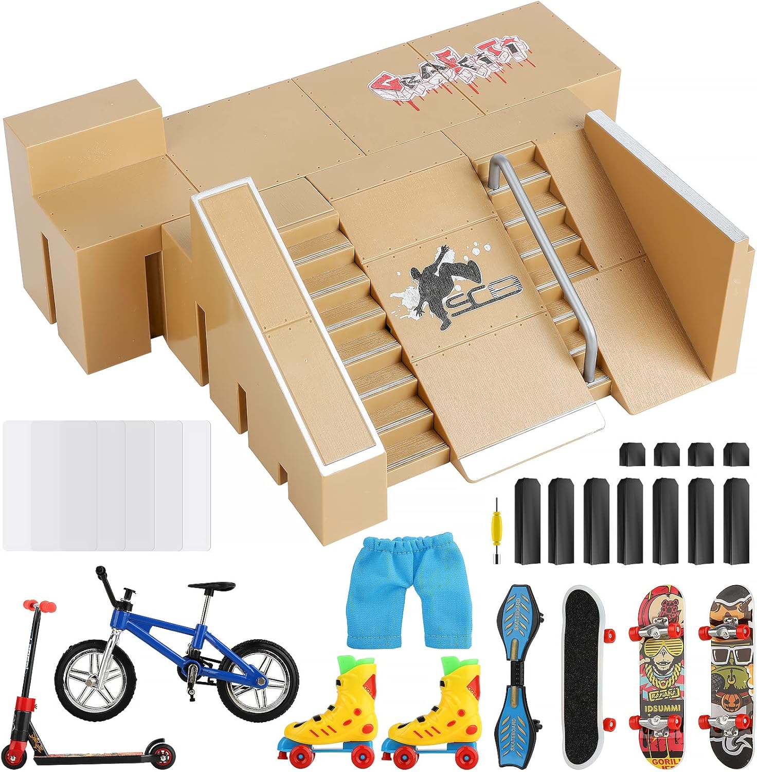 DaCool Fingerboard Skate Park Kit 17PCS Fingerboard Ramps Mini Finger Toys Finge...