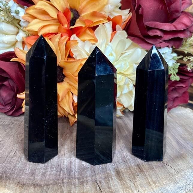 Zenkeeper Premium Grade Black Obisidian Crystal Points Crystal Wands Crystal Tow...