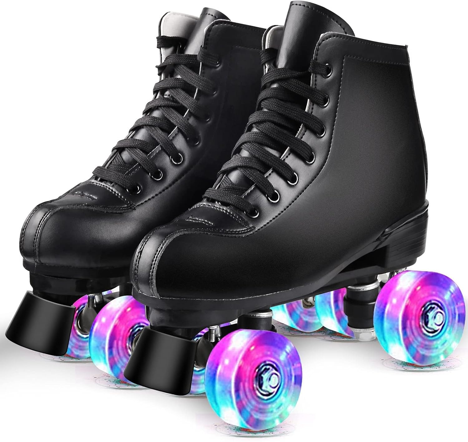 Roller Skates for Women,Double Row 4 Wheels Shiny Quad Men Skates,PU Leather Hig...