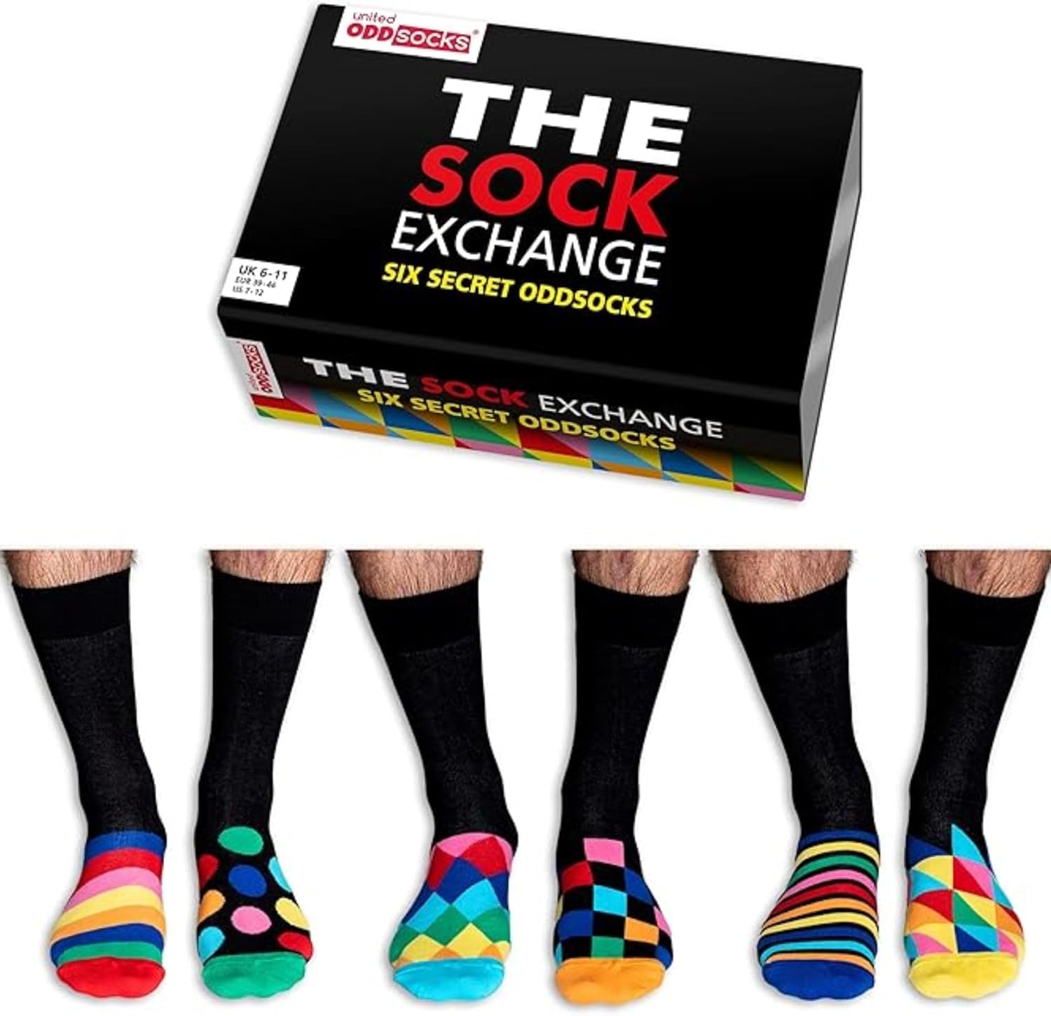 United Oddsocks The Sock Exchange - Box of 6 Mens Odd socks UK 6-11, EUR 39-46