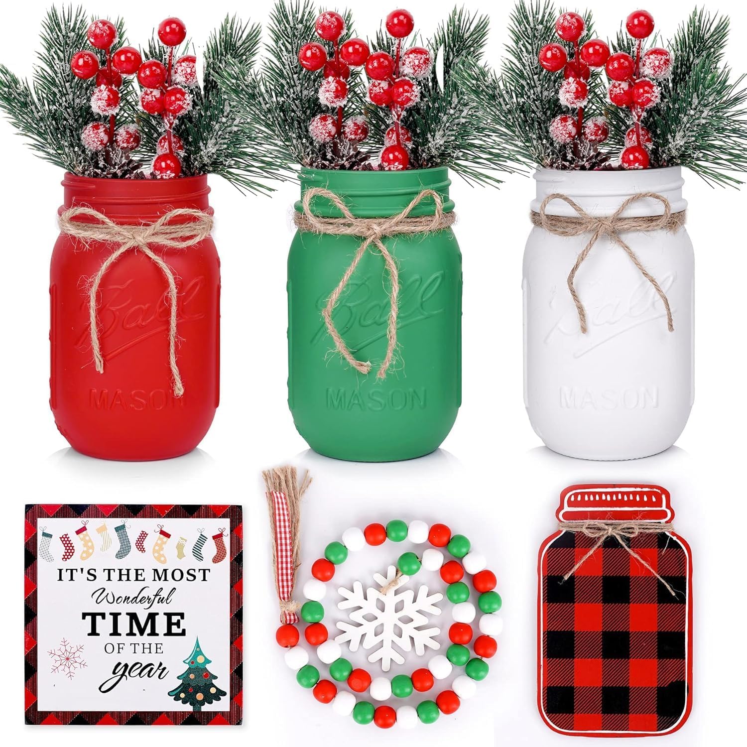 Christmas Centerpiece, Christmas Decor Mason Jars, Centerpiece Table Decorations...