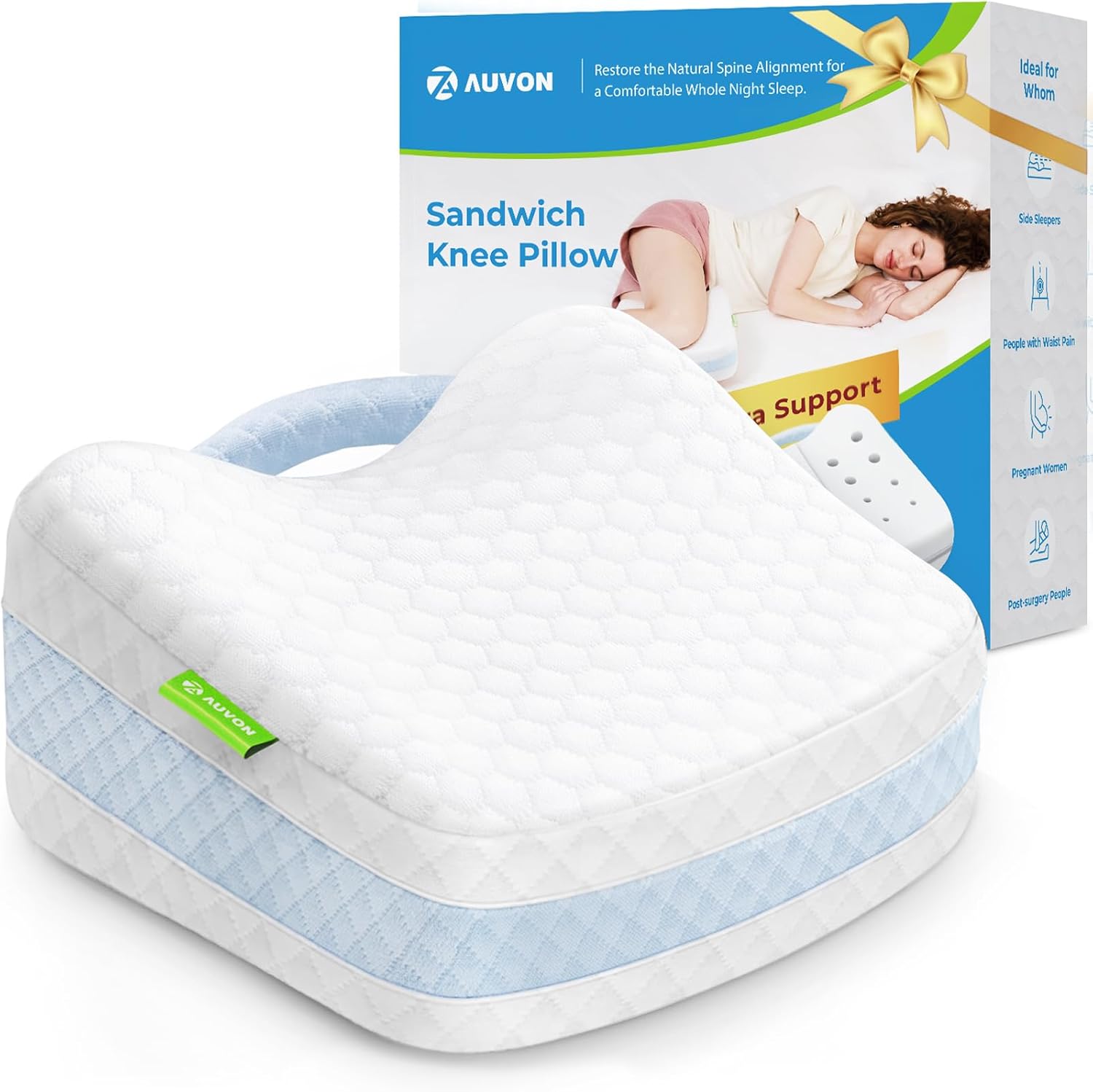 AUVON Leg Knee Pillow, FSA HSA Eligible Wedge Pillow for Sciatica, Back, Hips, K...