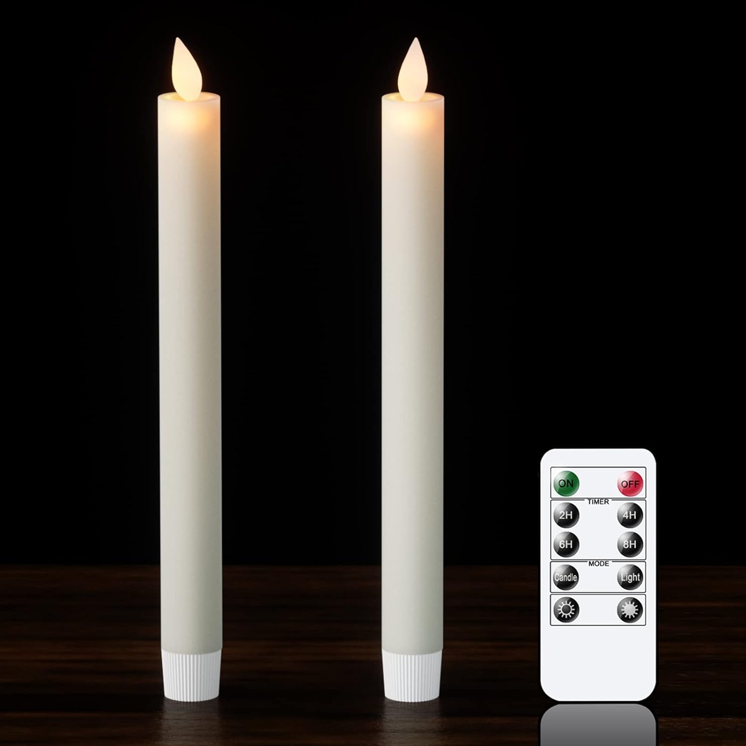 Eldnacele Flameless Flickering Moving Wick Taper Candles with Timer Remote Batte...