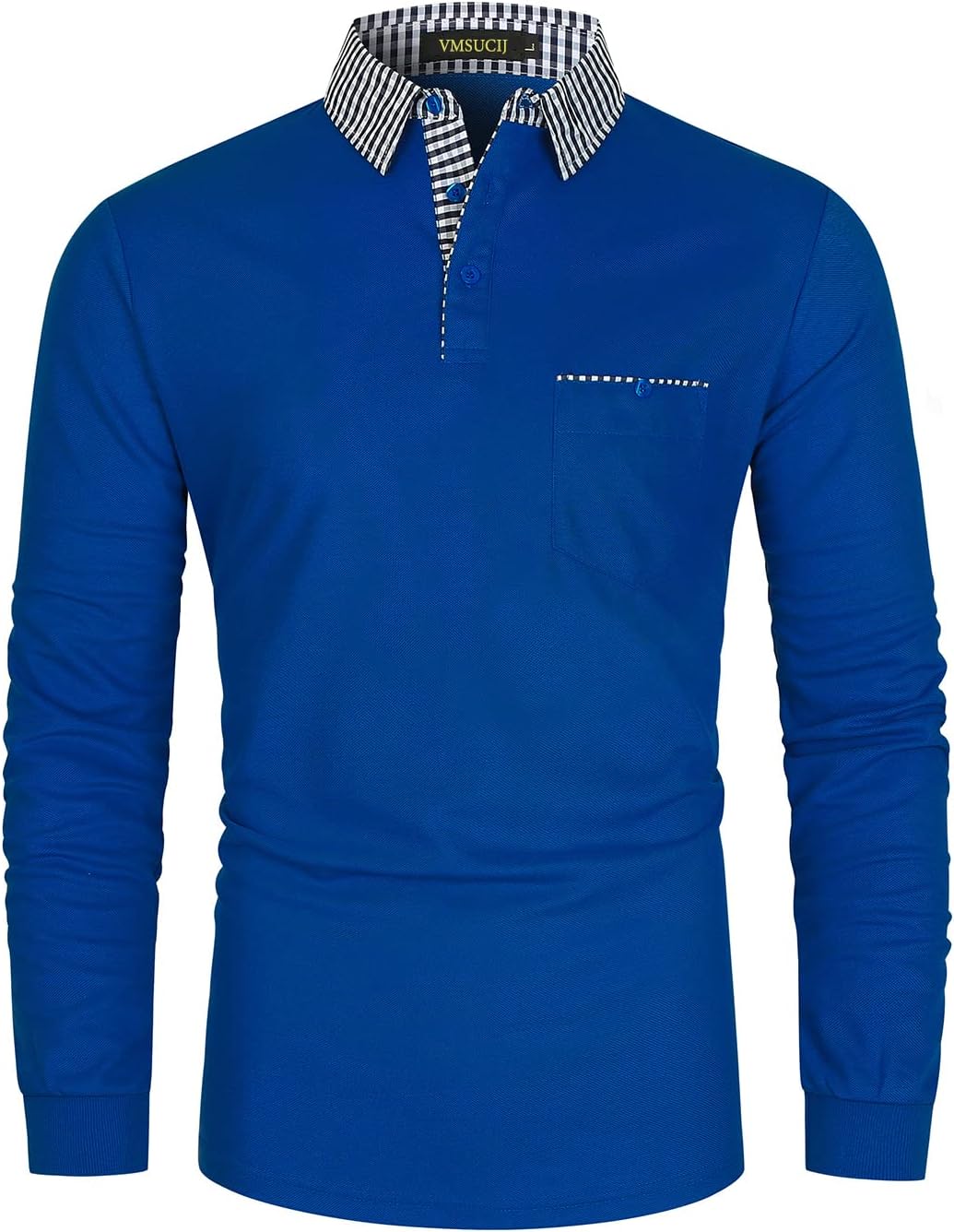 VMSUCIJ Men's Polo Long Sleeve Denim Patchwork Collar Cotton Golf T-Shirt with R...