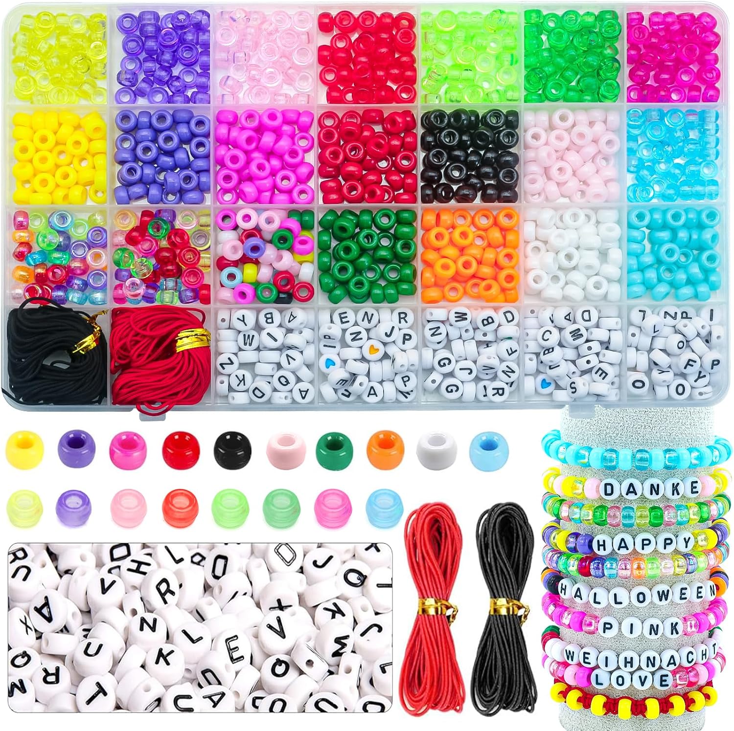 Liangding 940PCS Pony Beads,Bracelet Making Kit with Pony Beads Letter Beads for...