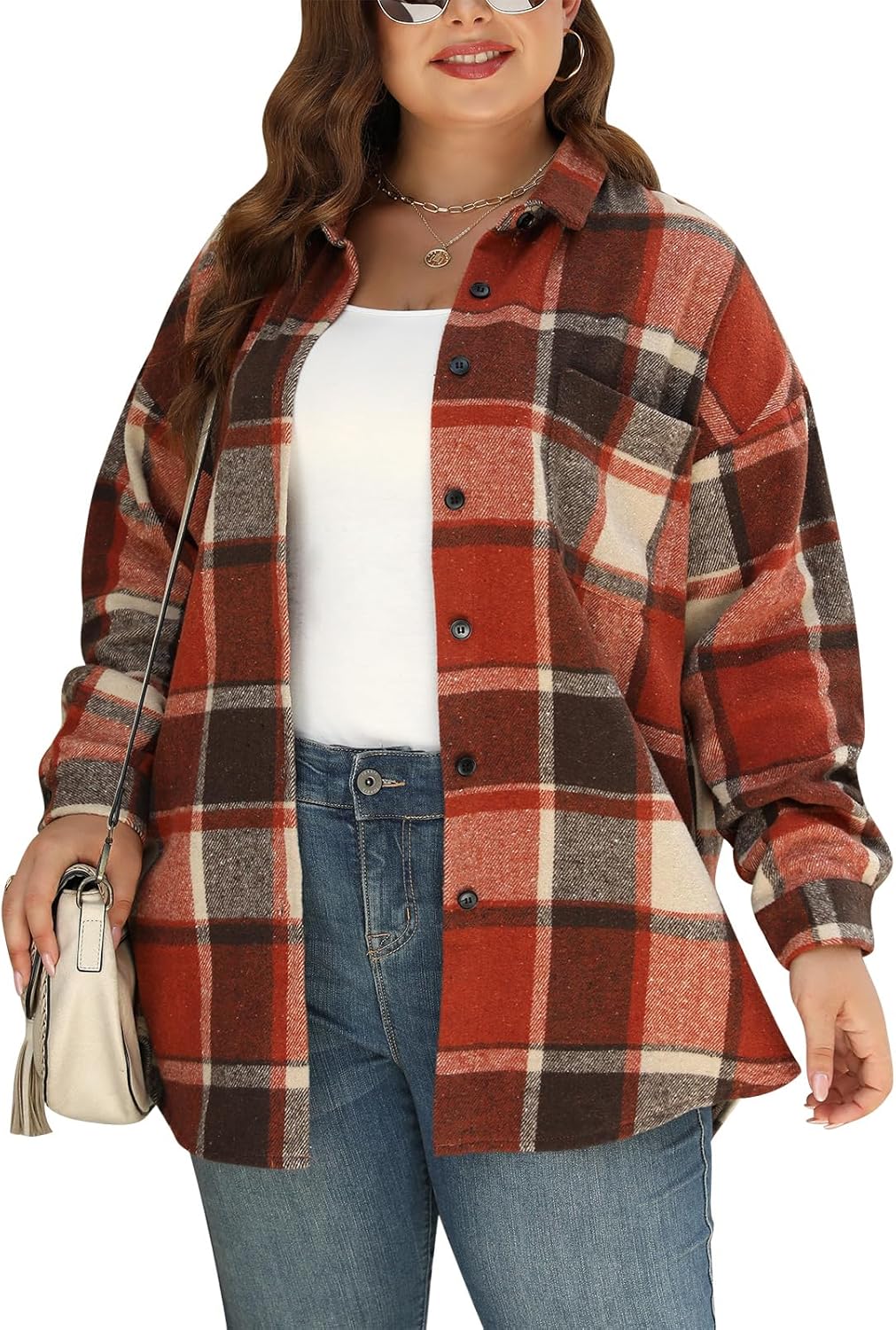 Nemidor Womens Plus Size Button Down Flannel Plaid Casual Shirts Oversized Long...