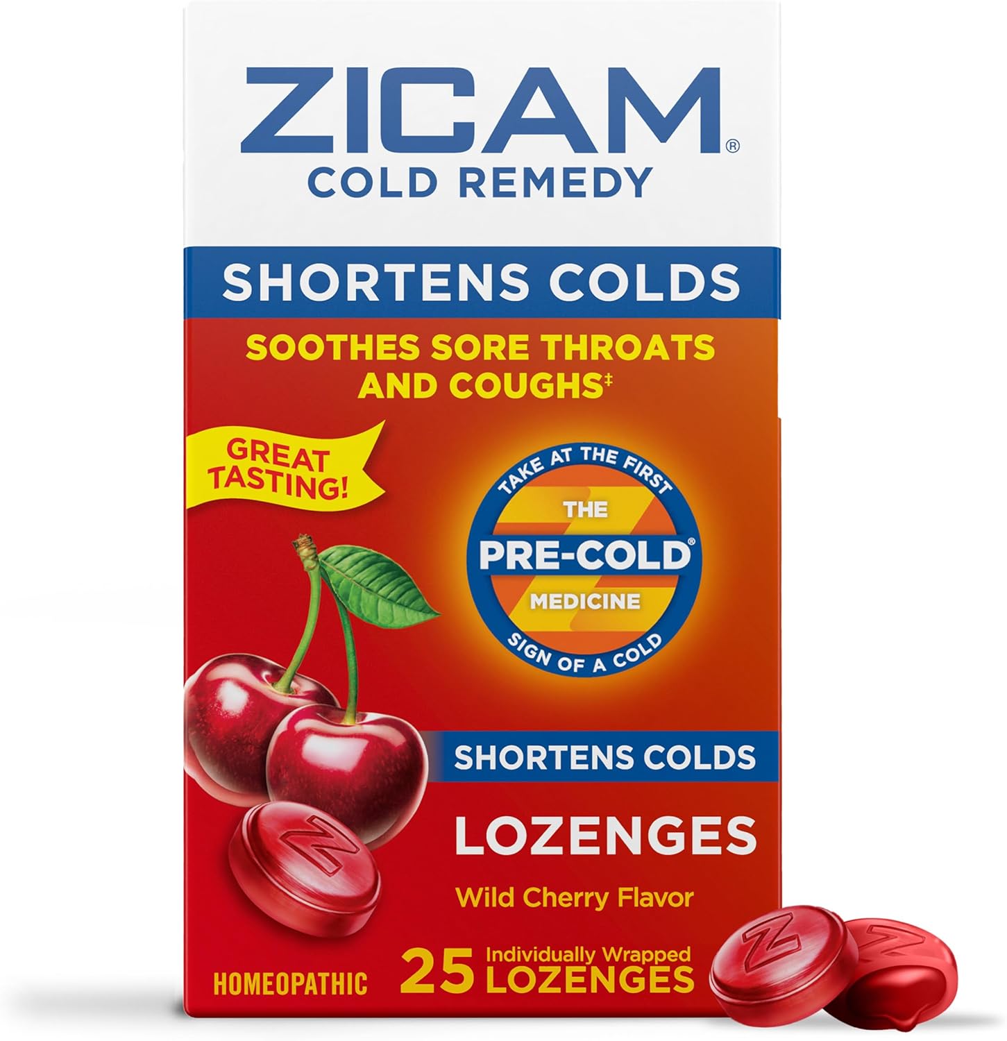 Zicam Cold Remedy Zinc Lozenges, Wild Cherry Flavor, Homeopathic, Soothes Sore T...