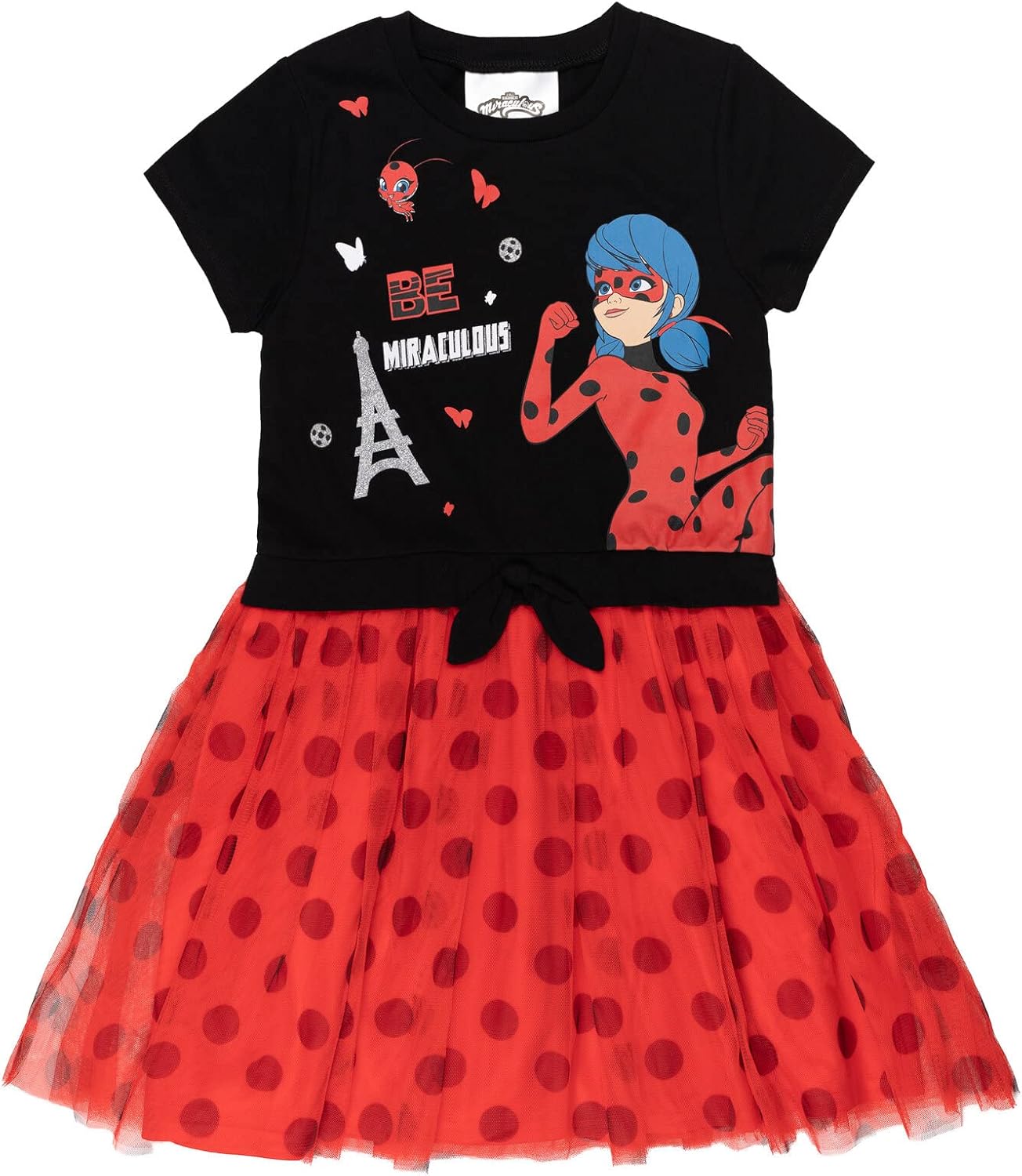 Miraculous Ladybug Rena Rouge Girls Tulle Dress Toddler to Big Kid 4-5 Black/Red
