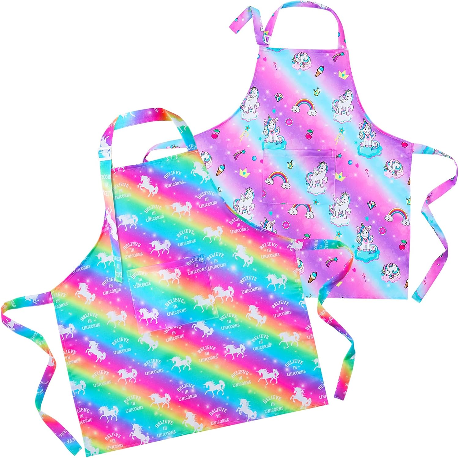 Sylfairy Aprons for Kids Girls Rainbow Galaxy Unicorn Apron with Pockets for Chi...