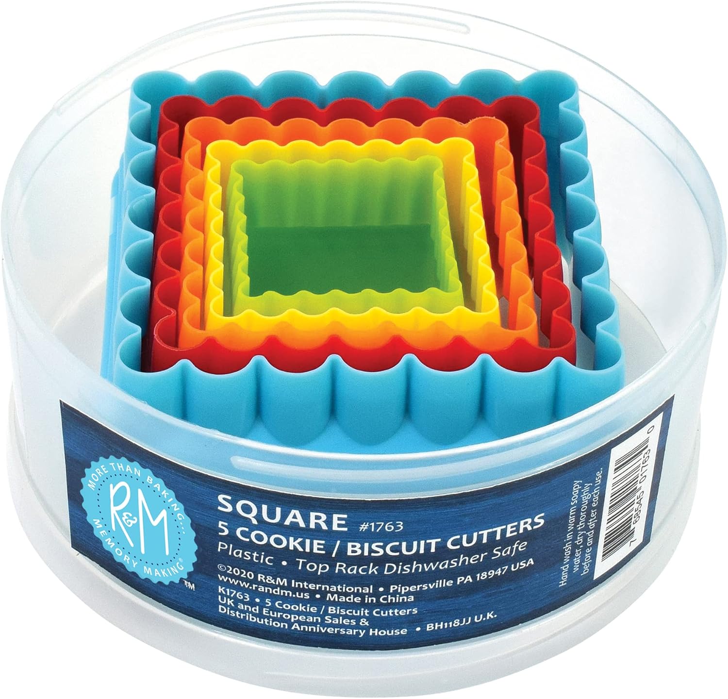 R&M International Square Cookie and Biscuit Cutters, Assorted Sizes, Bright Colo...