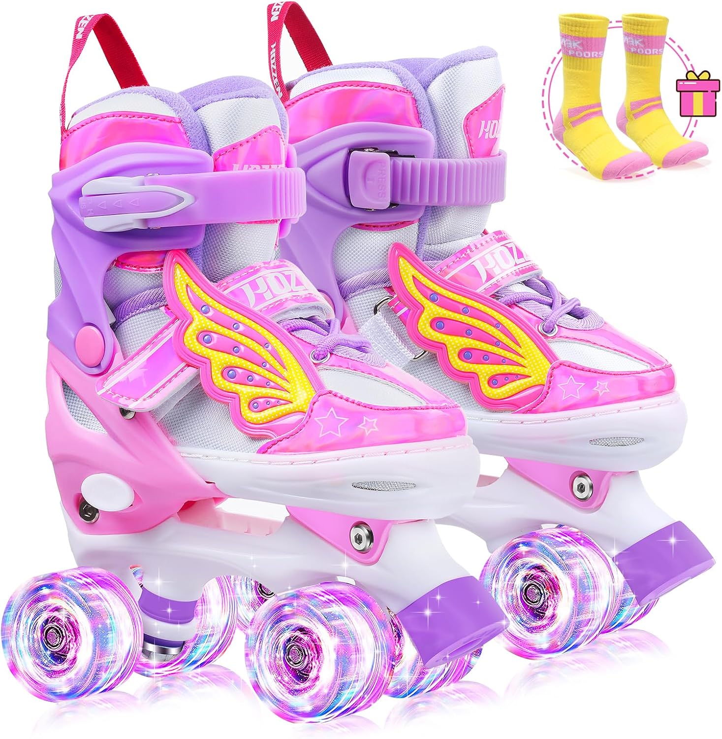 Girls Roller Skates for Kids Boys Girls, 4 Size Adjustable Light Up Roller Skate...