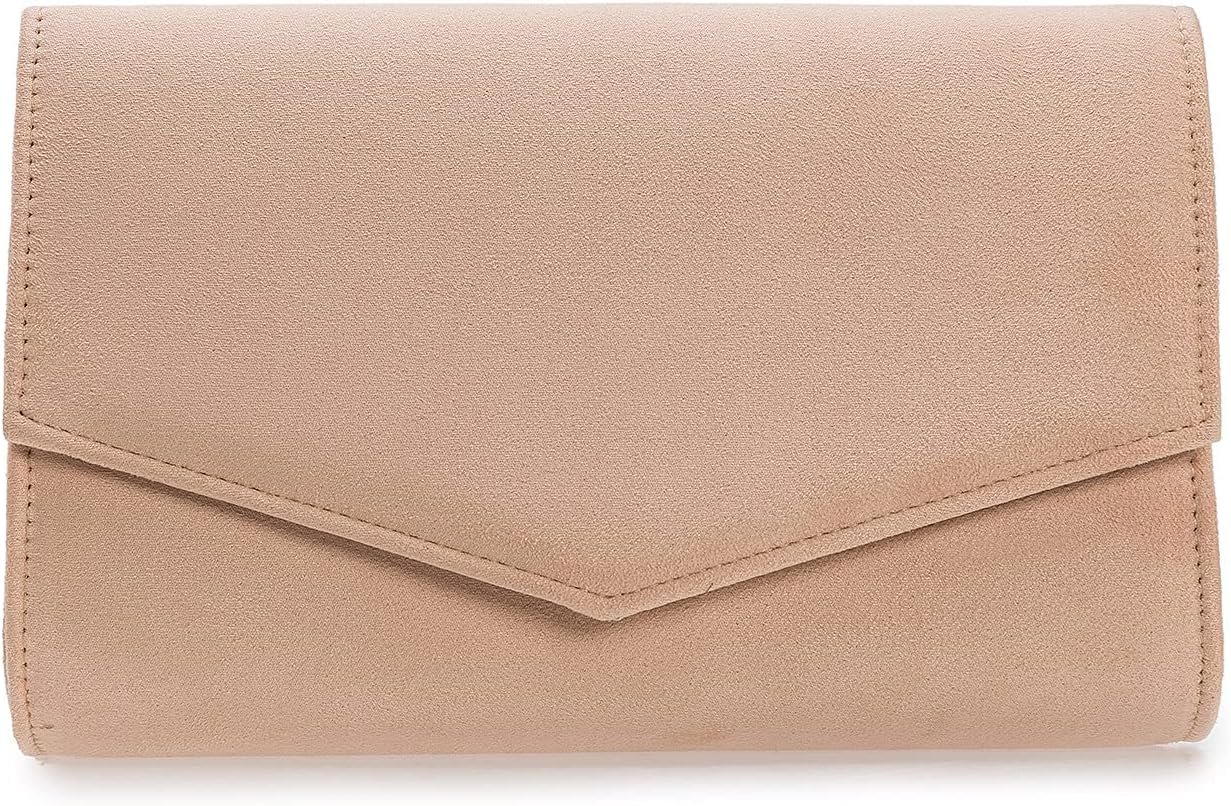 Women Evening Bag Dressy Clutch Handbag Faux Suede Purse for Wedding Nude