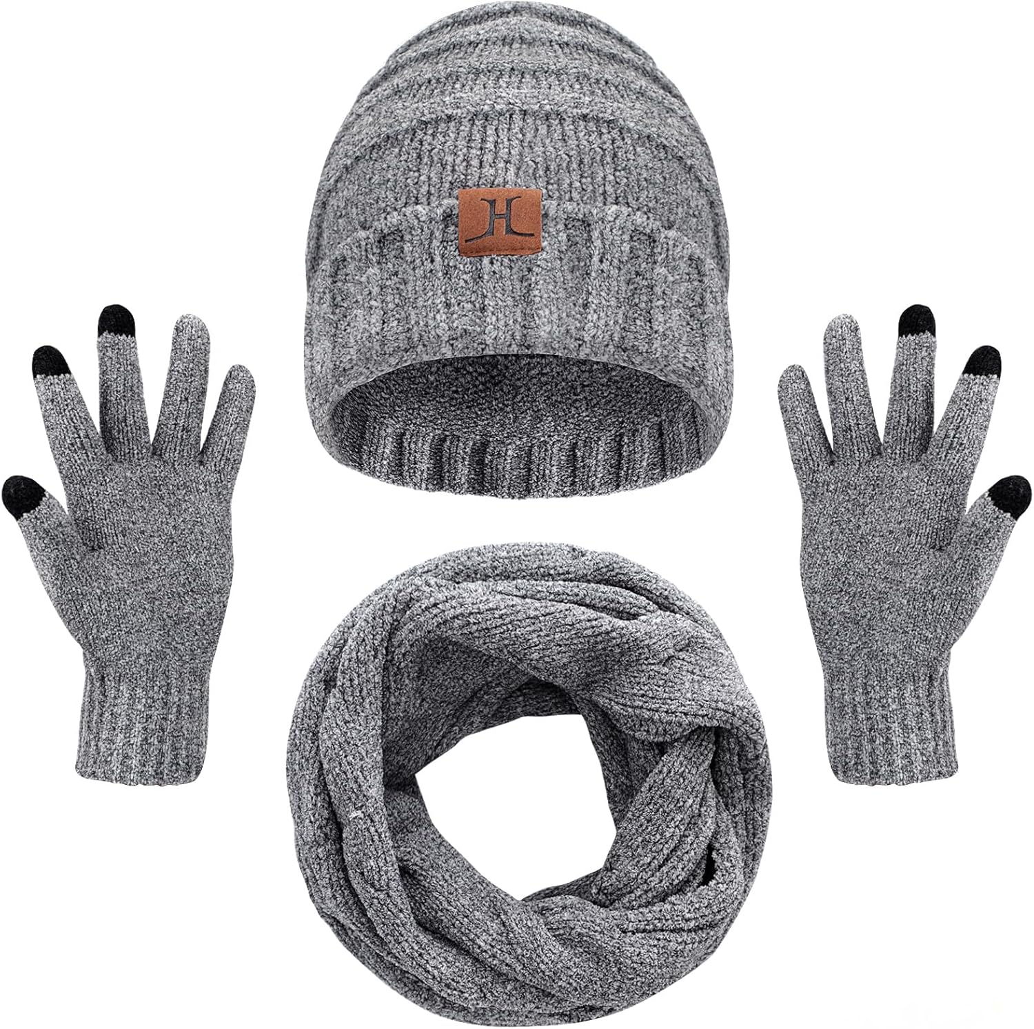 MAYLISACC Womens Hats Winter 3 Pcs Oversized Knit Slouchy Beanie Long Scarf Touc...