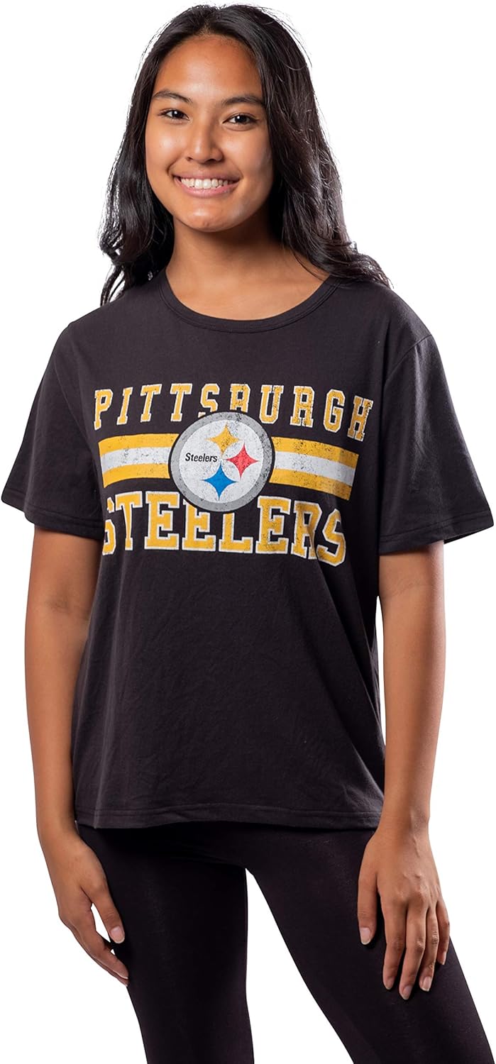 Ultra Game Women's NFL Official Distressed Graphics Super Soft Crew Neck T-Shirt...