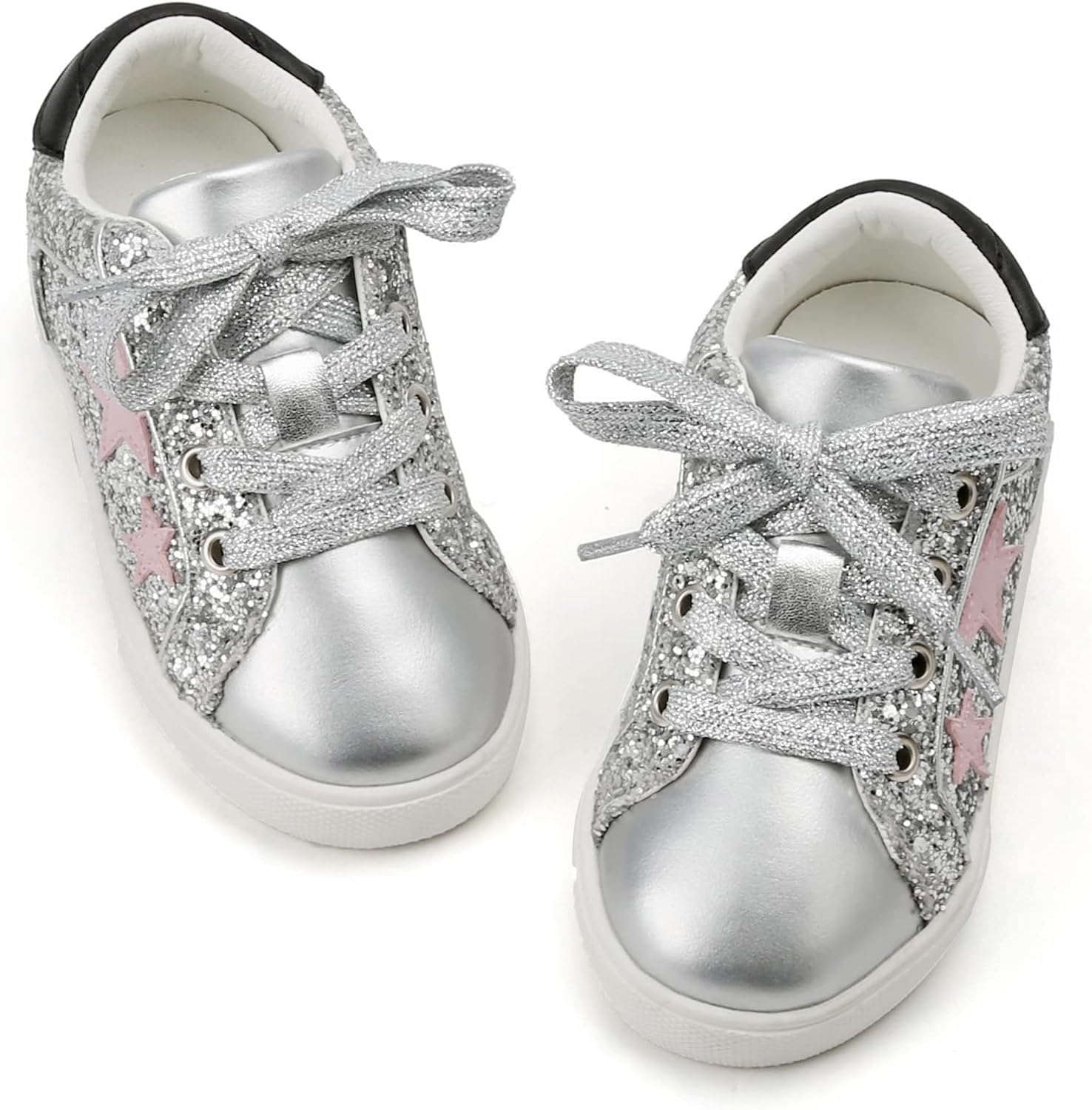 GINFIVE Toddler Girls Sneakers Little Girls Slip On Shoes Glitter Sneakers Todde...