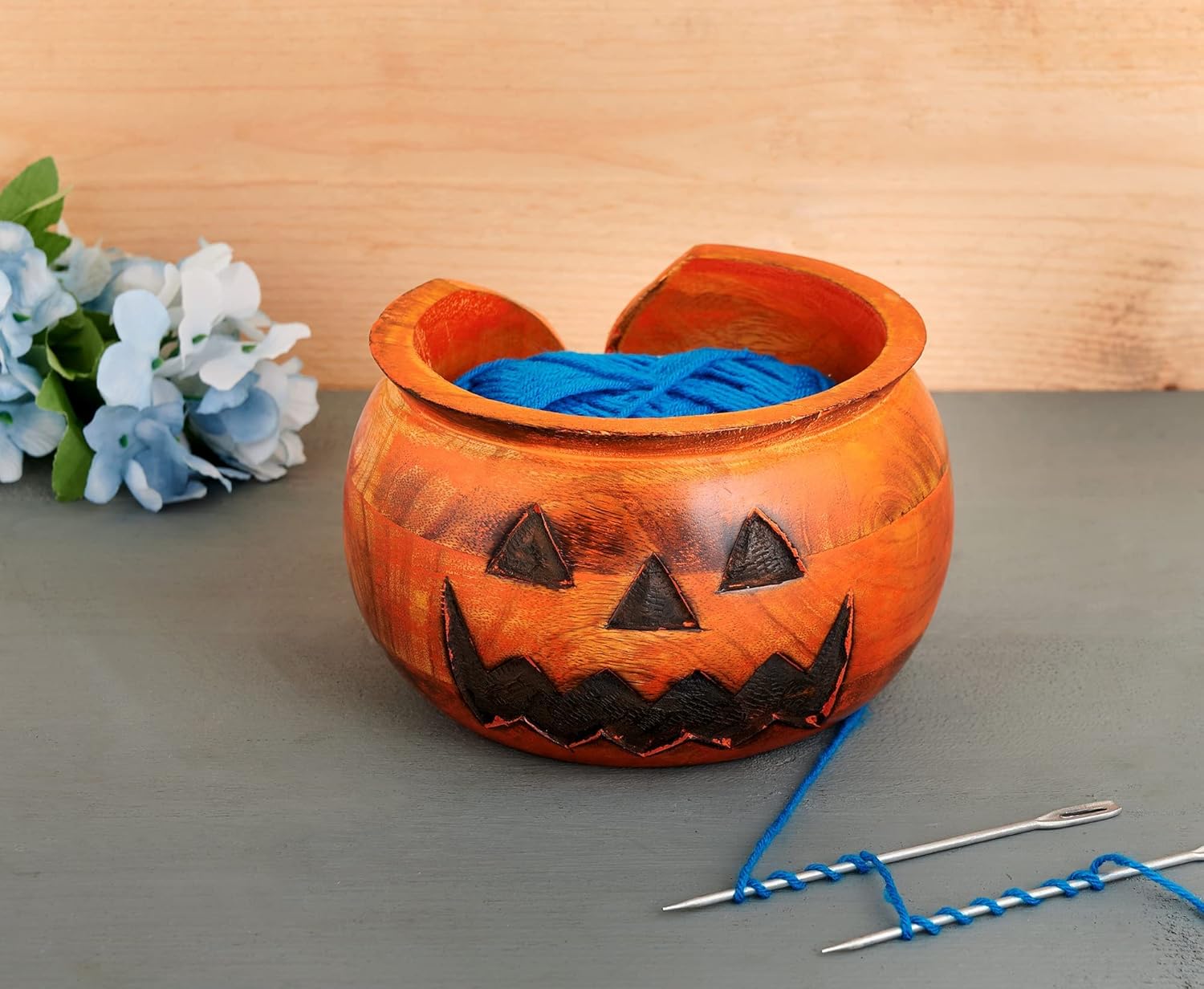 Halloween Decorations Wooden Yarn Bowl Knitting Bowl Large Crochet Yarn Holder Y...